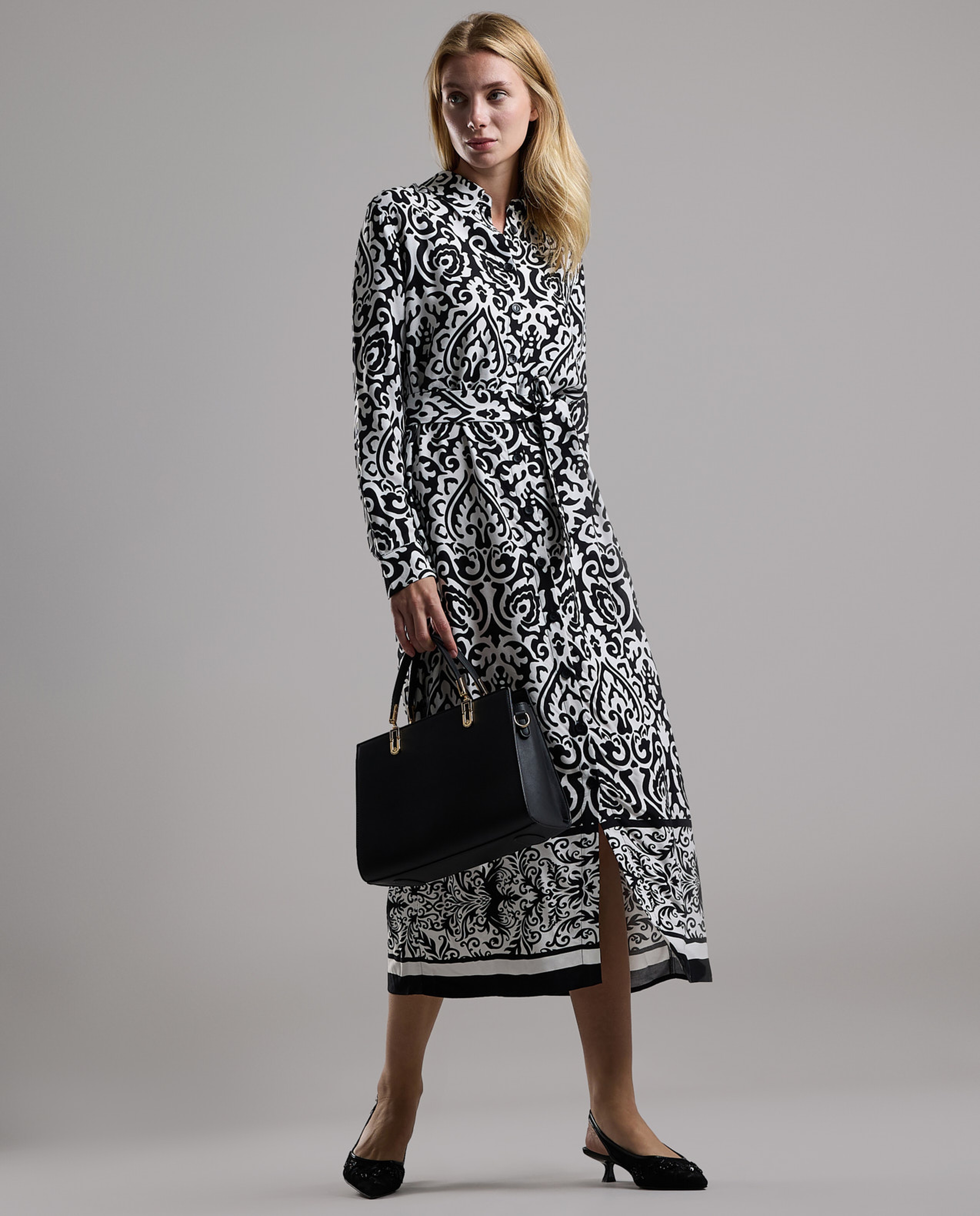 Patterned Shirt Dress with Long Sleeves
