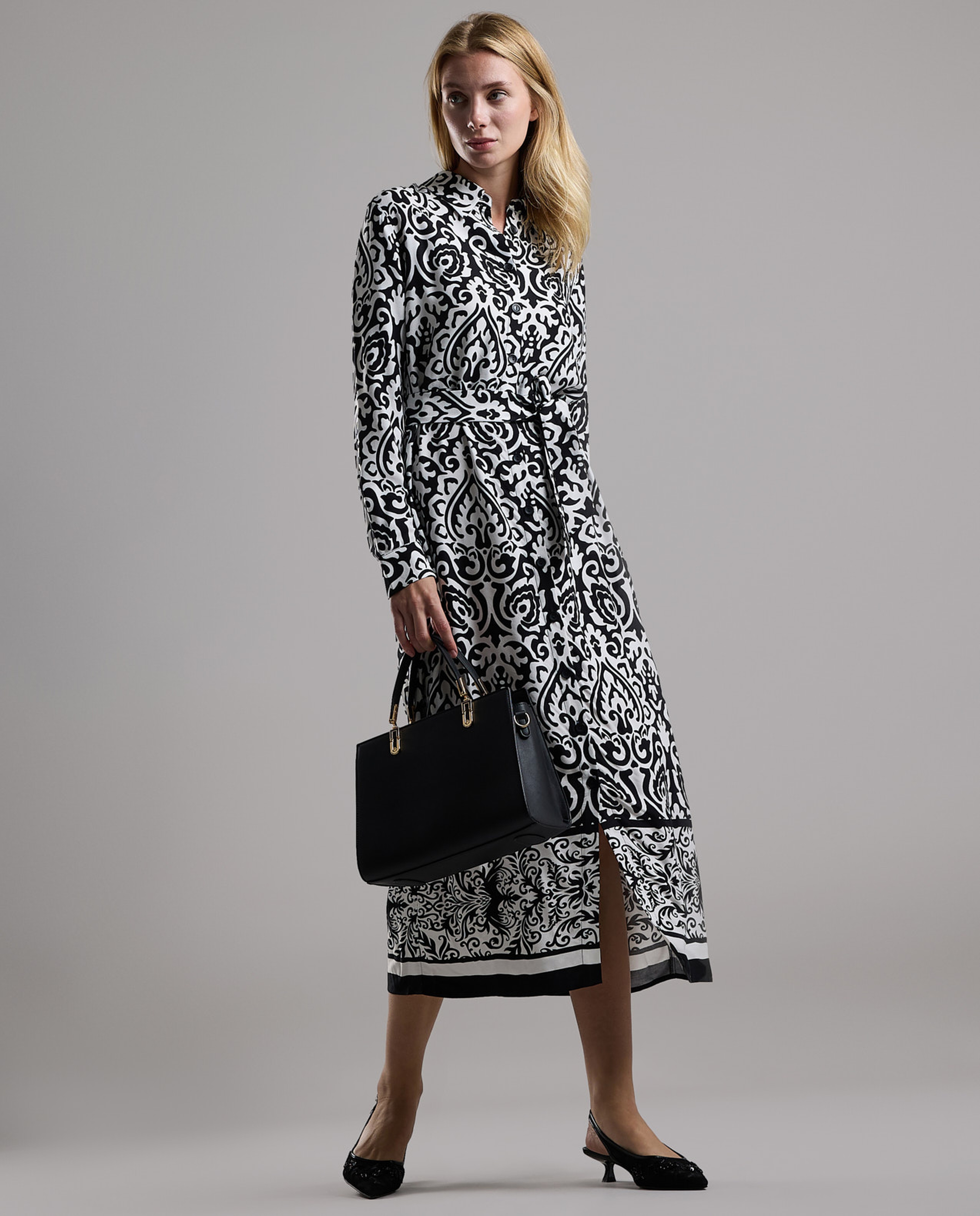 Patterned Shirt Dress with Long Sleeves