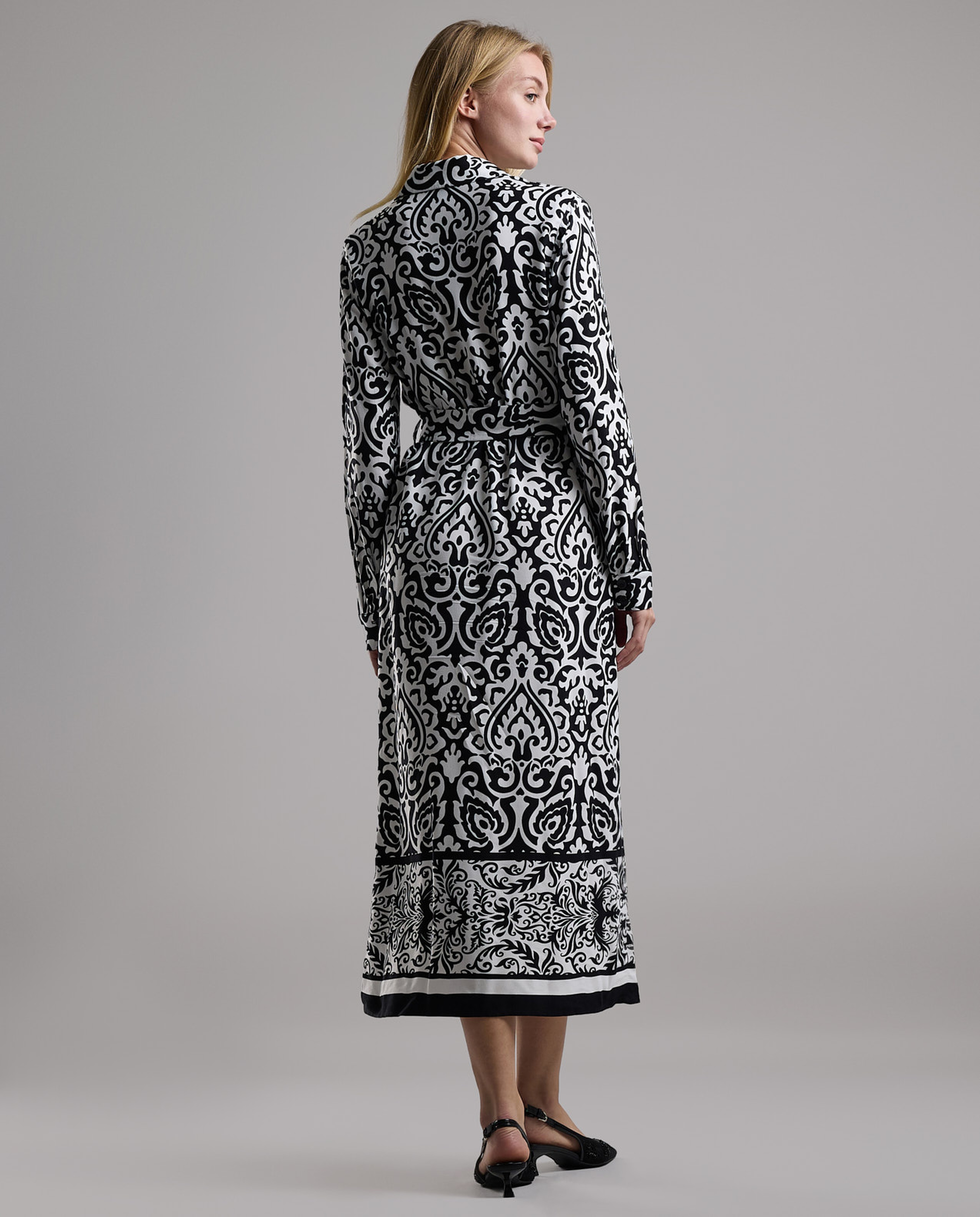 Patterned Shirt Dress with Long Sleeves