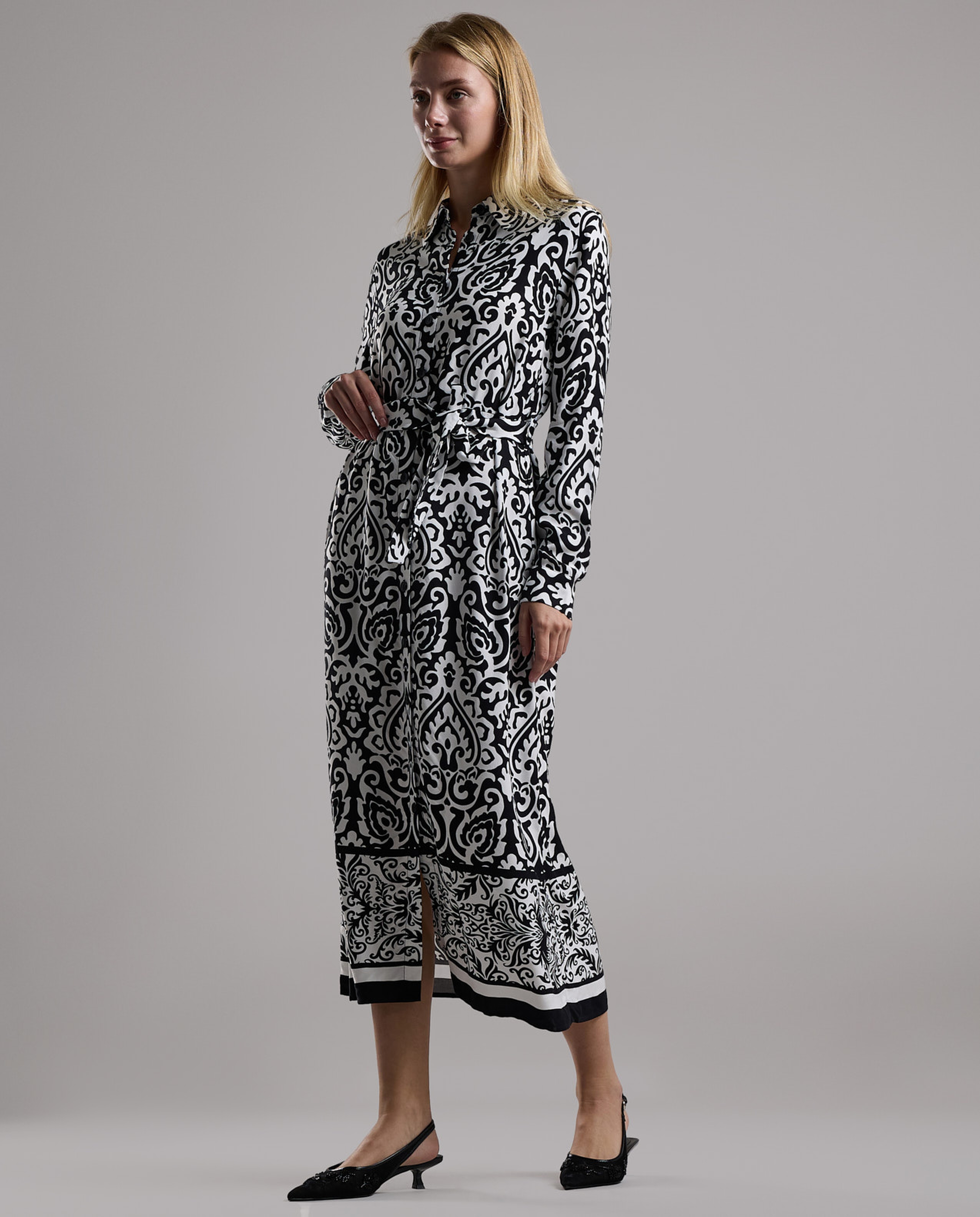 Patterned Shirt Dress with Long Sleeves