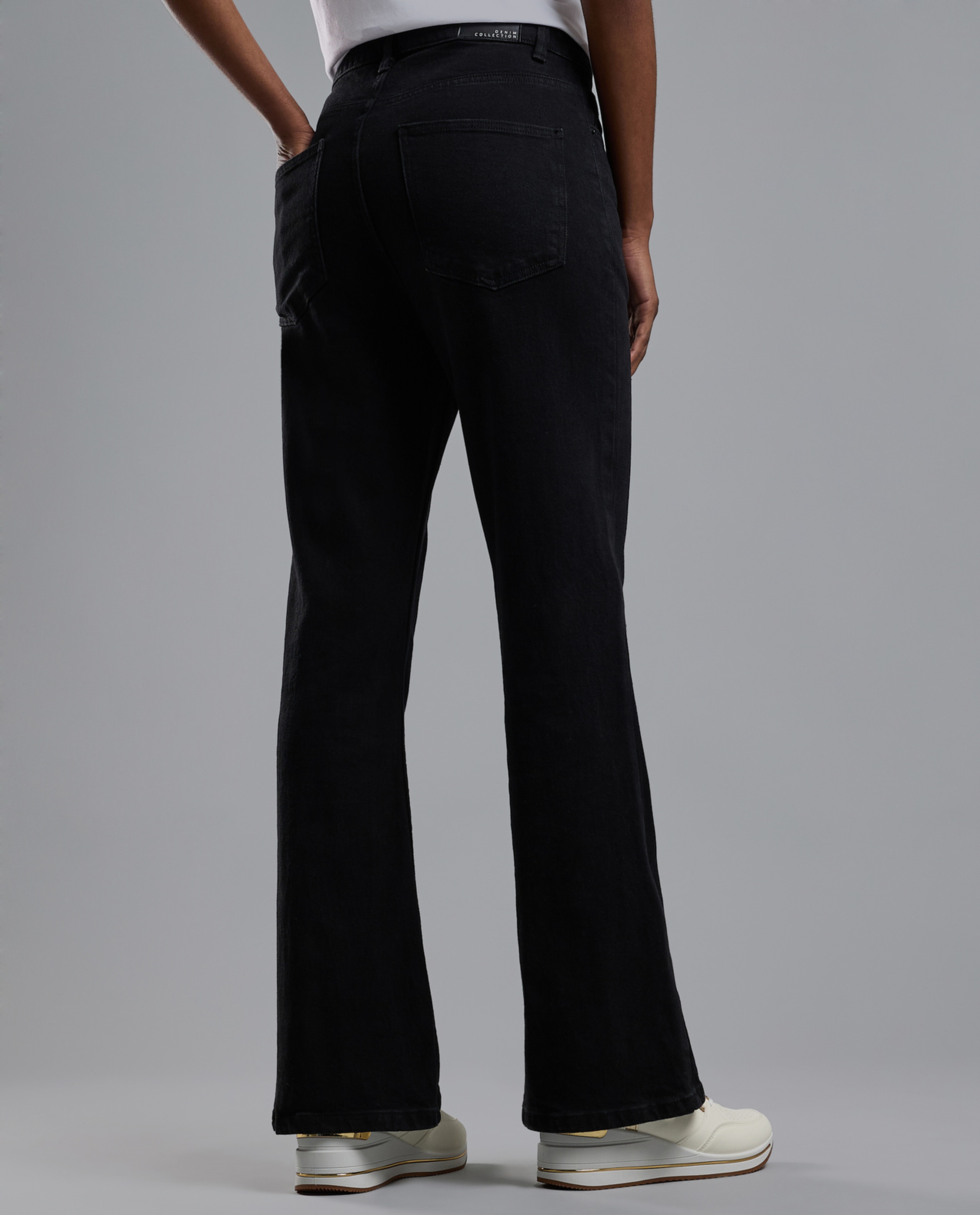 Solid Flared Jeans with Button Closure