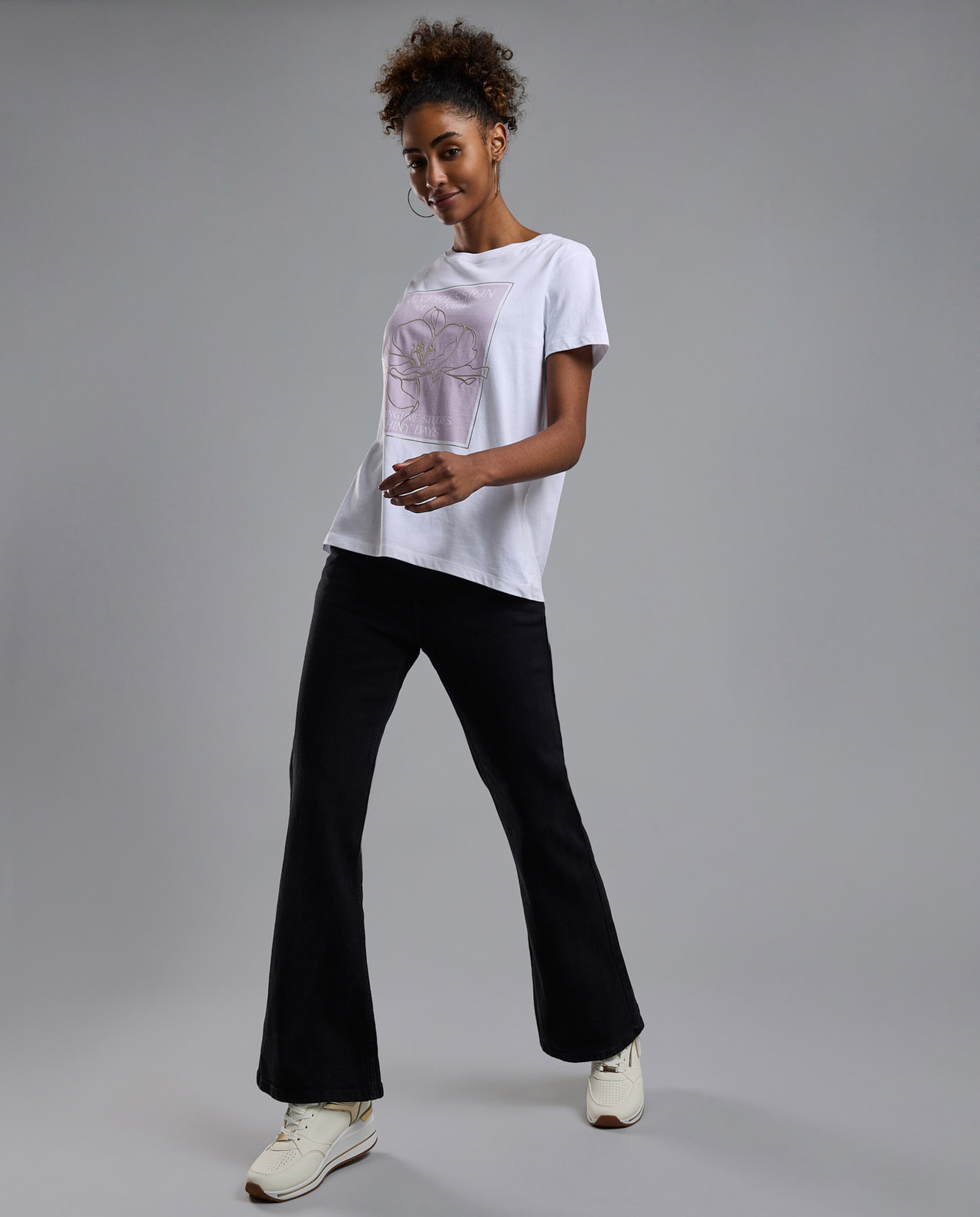 Solid Flared Jeans with Button Closure