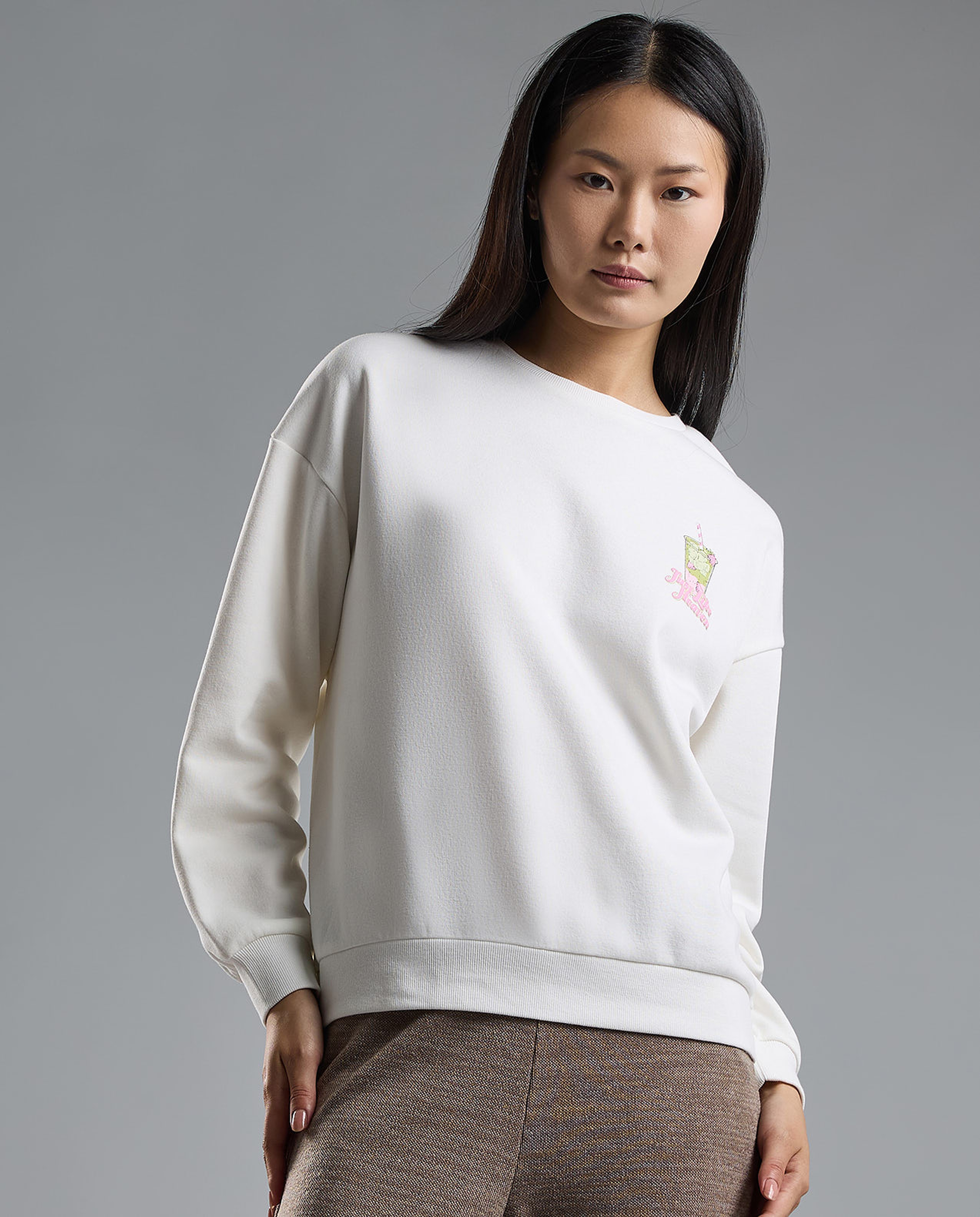 Printed Oversized Sweatshirt with Crew Neck and Long Sleeves