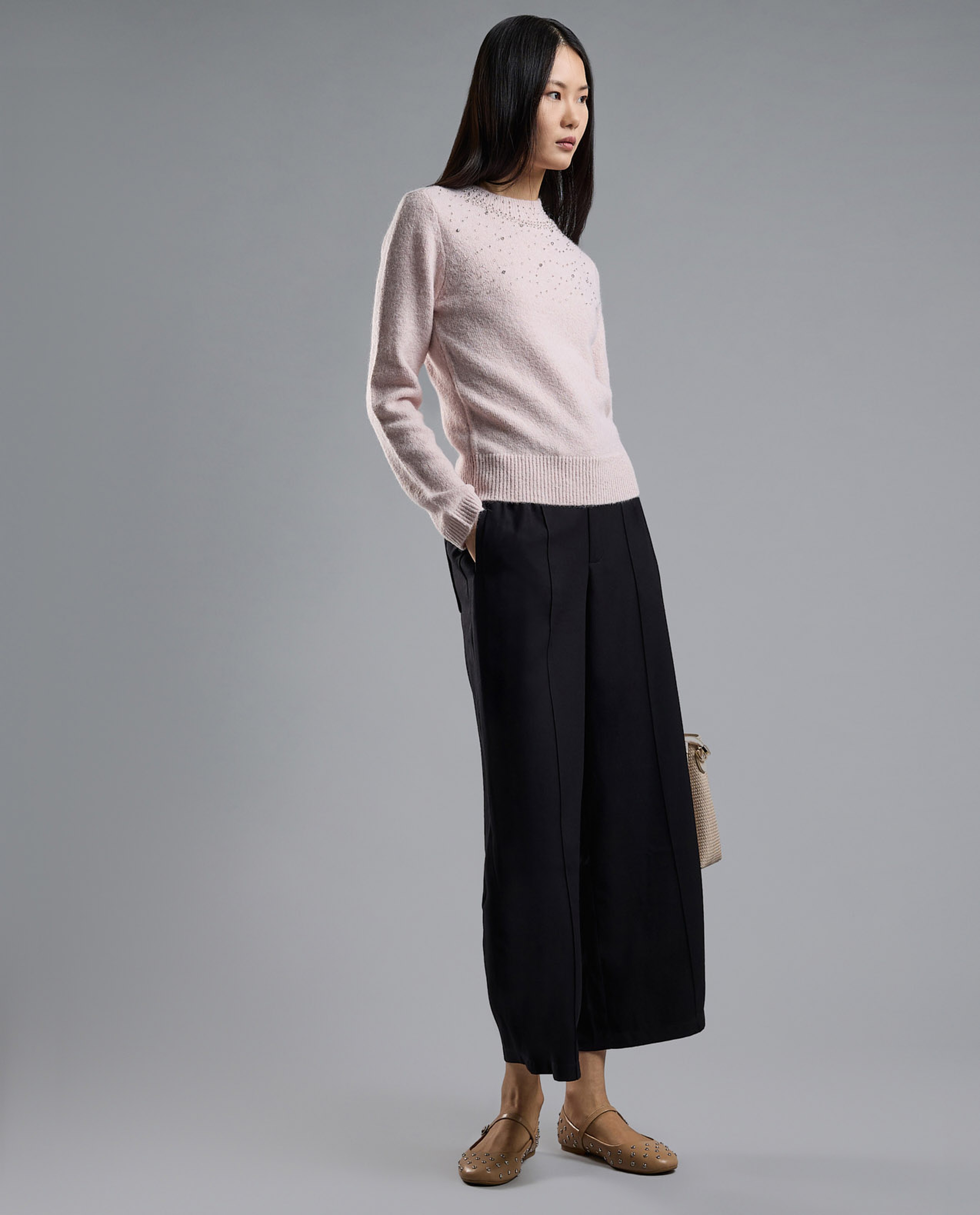 Embellished Sweater with Crew Neck and Long Sleeves