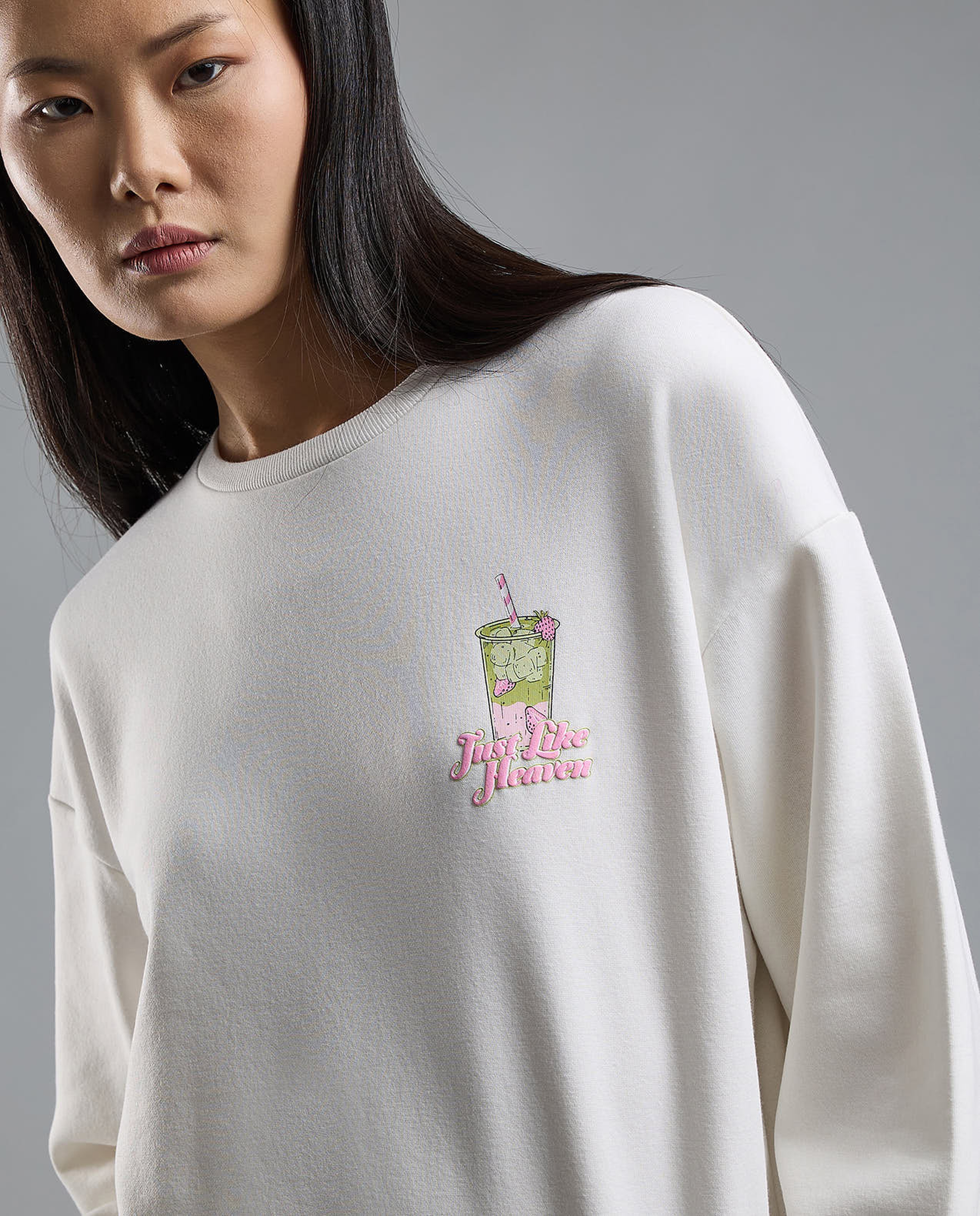 Printed Oversized Sweatshirt with Crew Neck and Long Sleeves