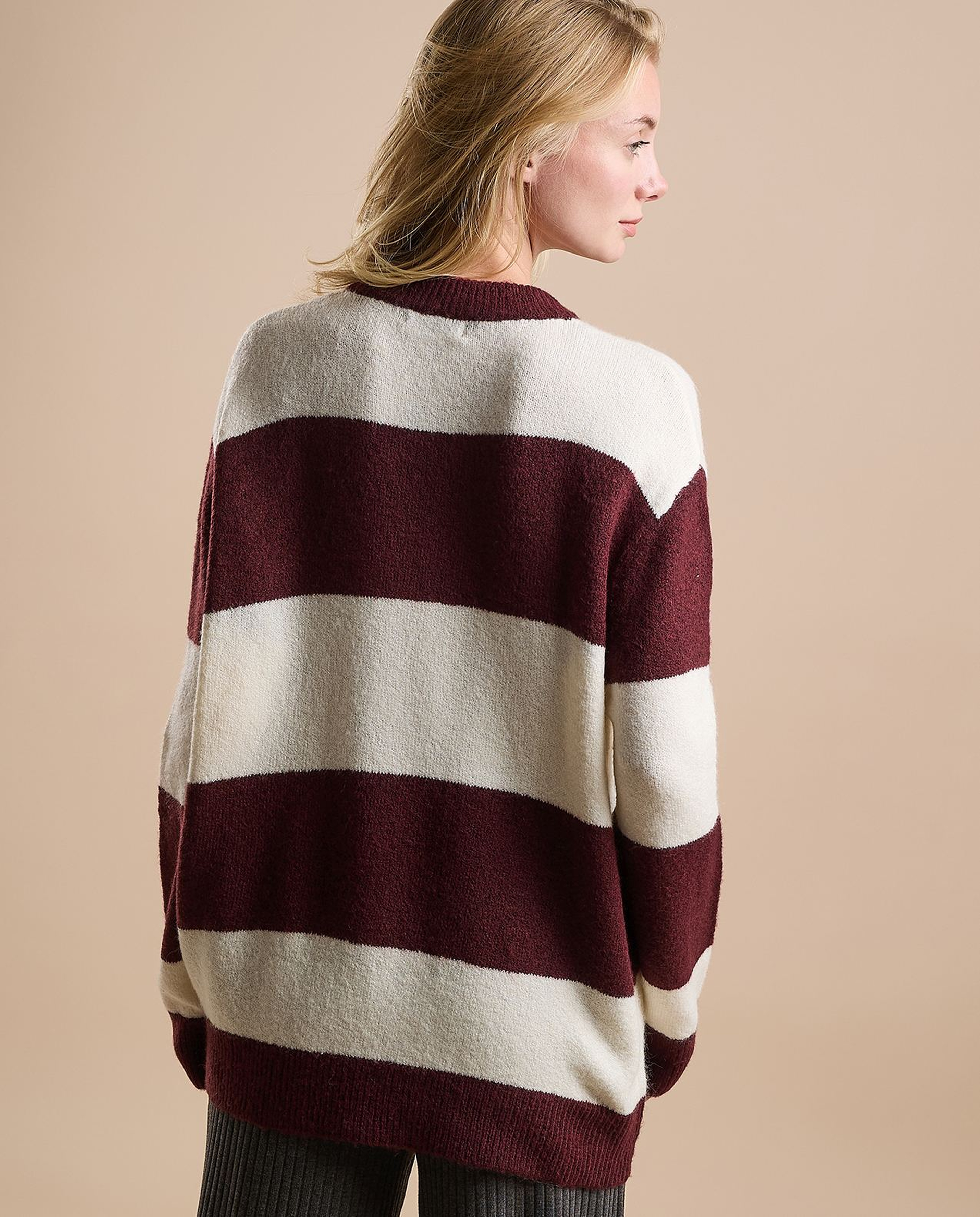 Striped Sweater Tunic with Crew Neck and Long Sleeves