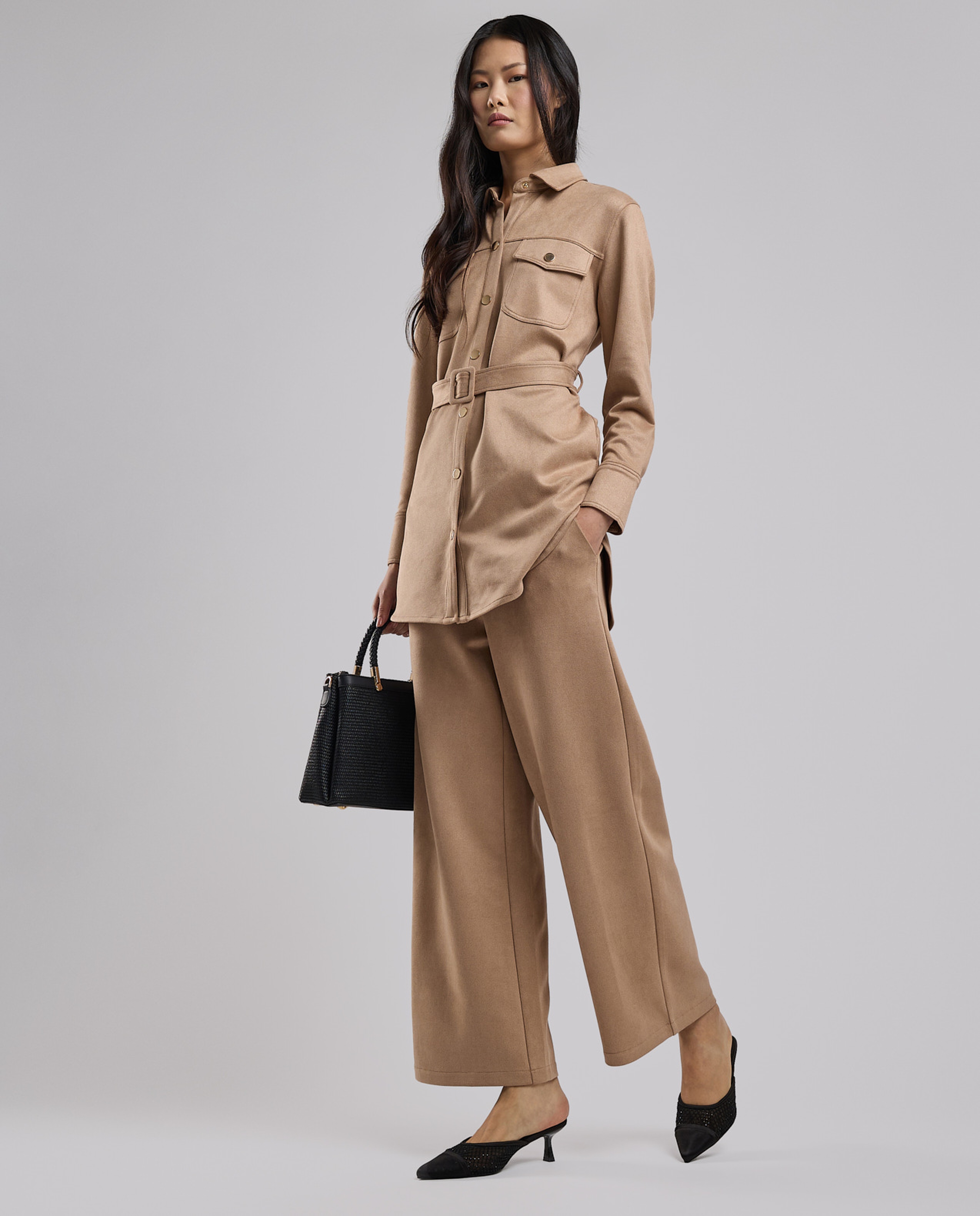 Solid Wide Leg Pants with Drawstring Waist