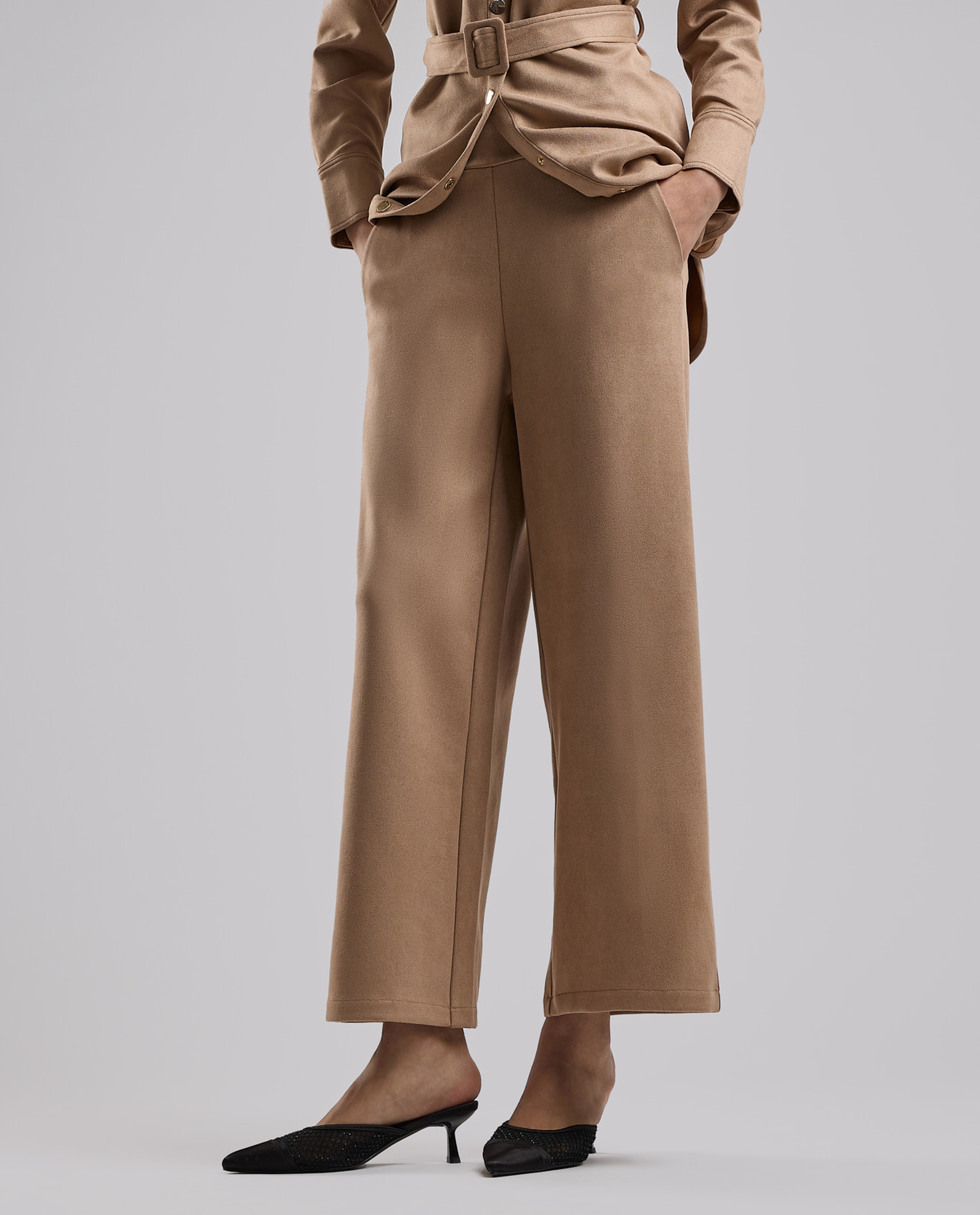 Solid Wide Leg Pants with Drawstring Waist