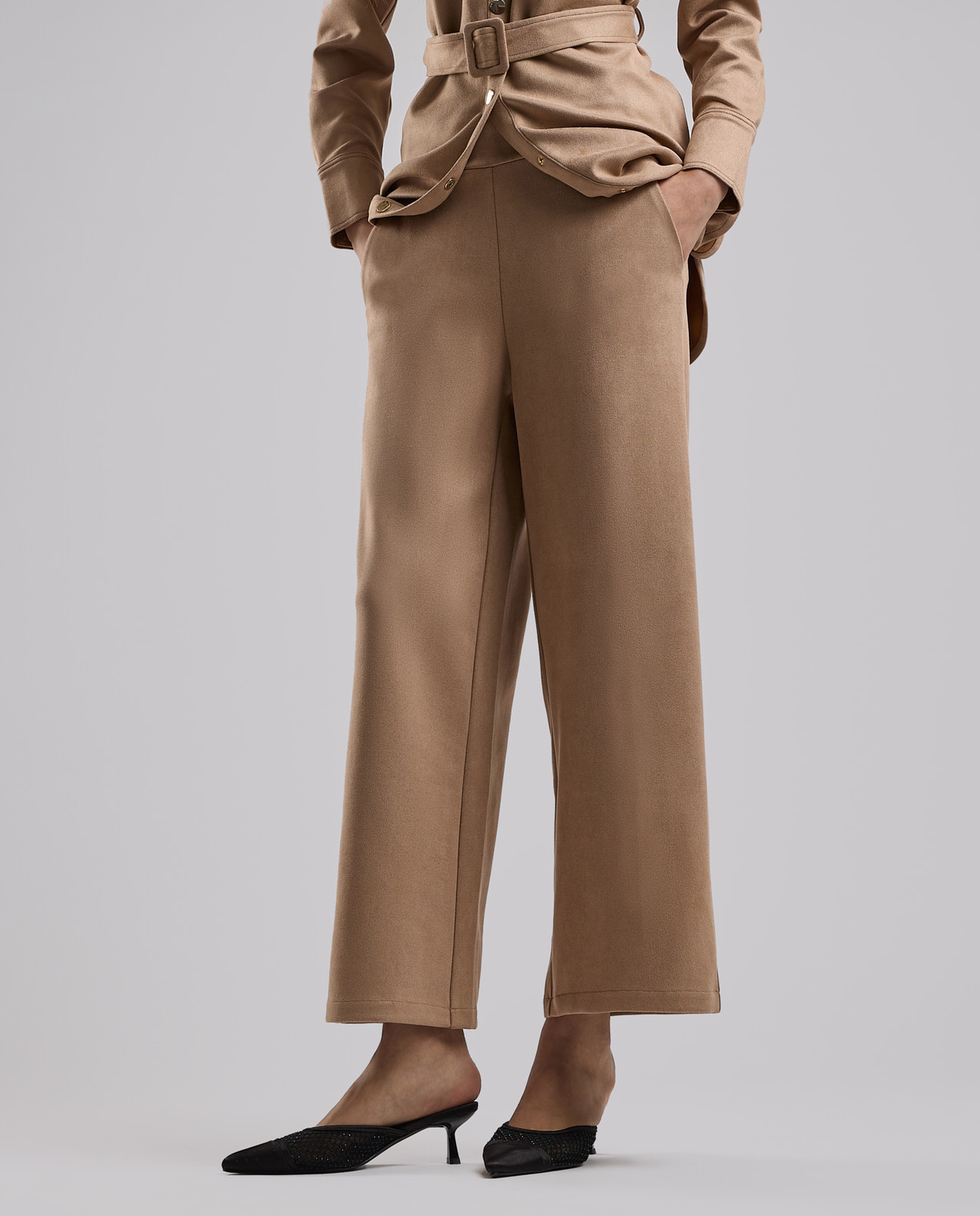Solid Wide Leg Pants with Drawstring Waist
