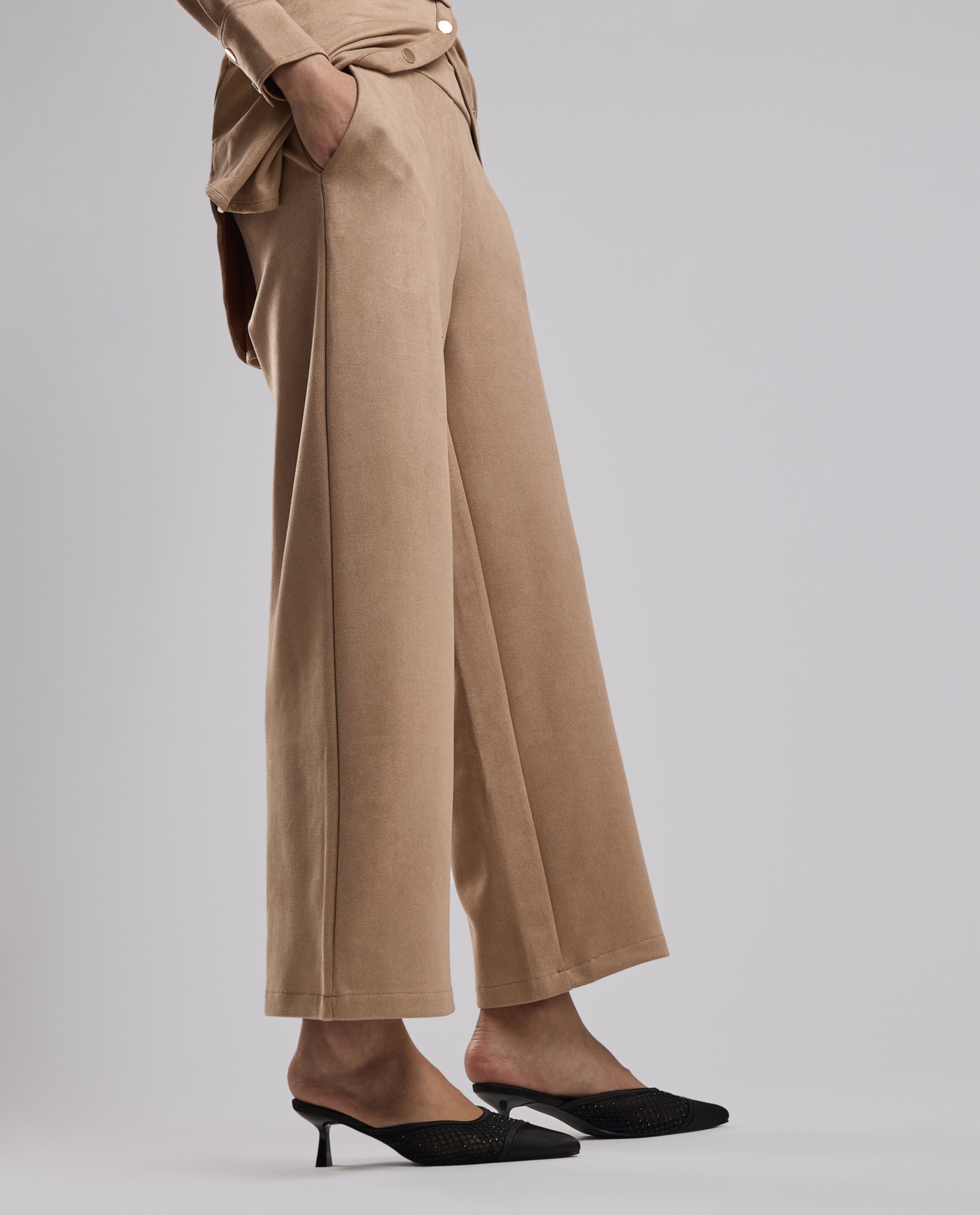 Solid Wide Leg Pants with Drawstring Waist