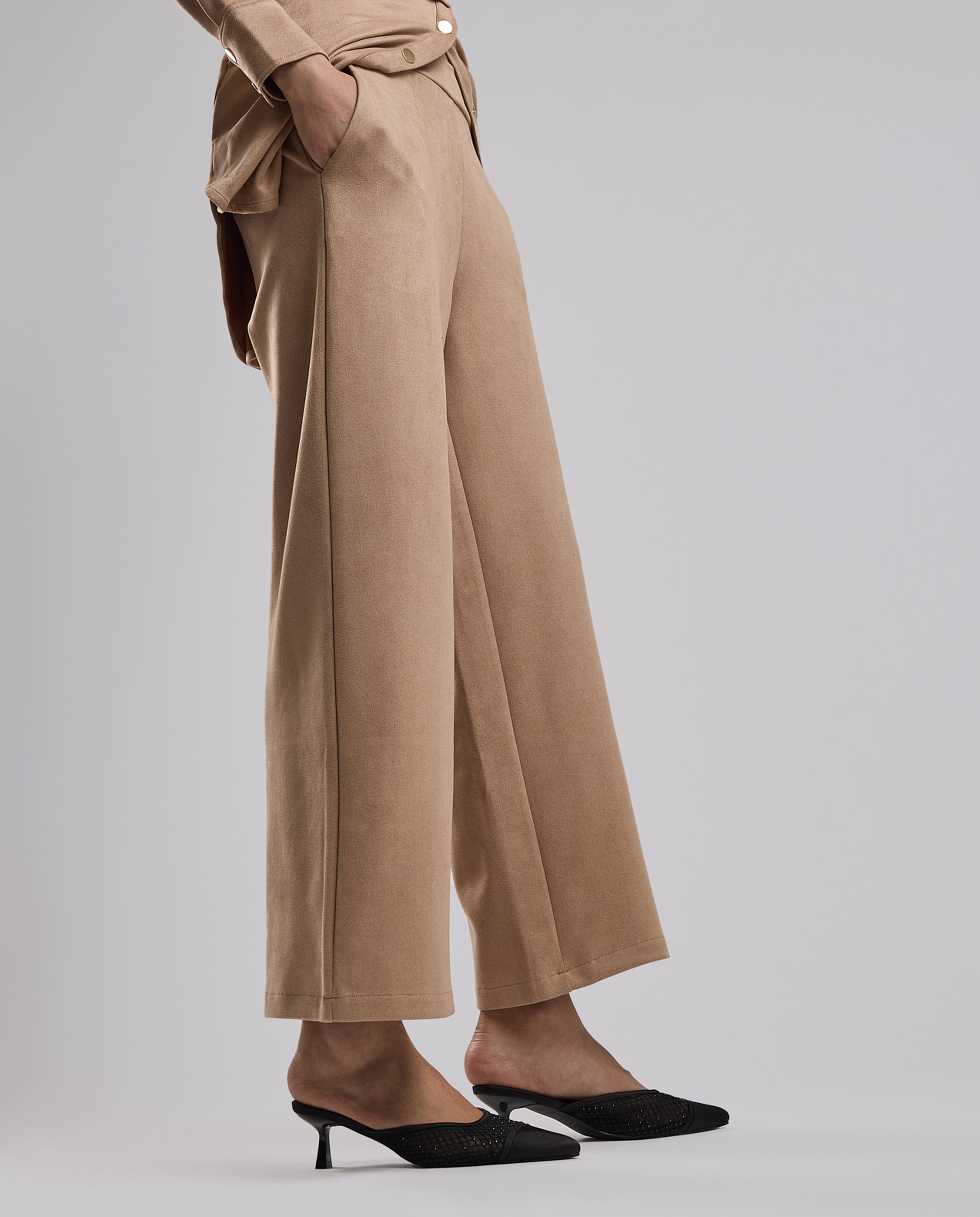 Solid Wide Leg Pants with Drawstring Waist
