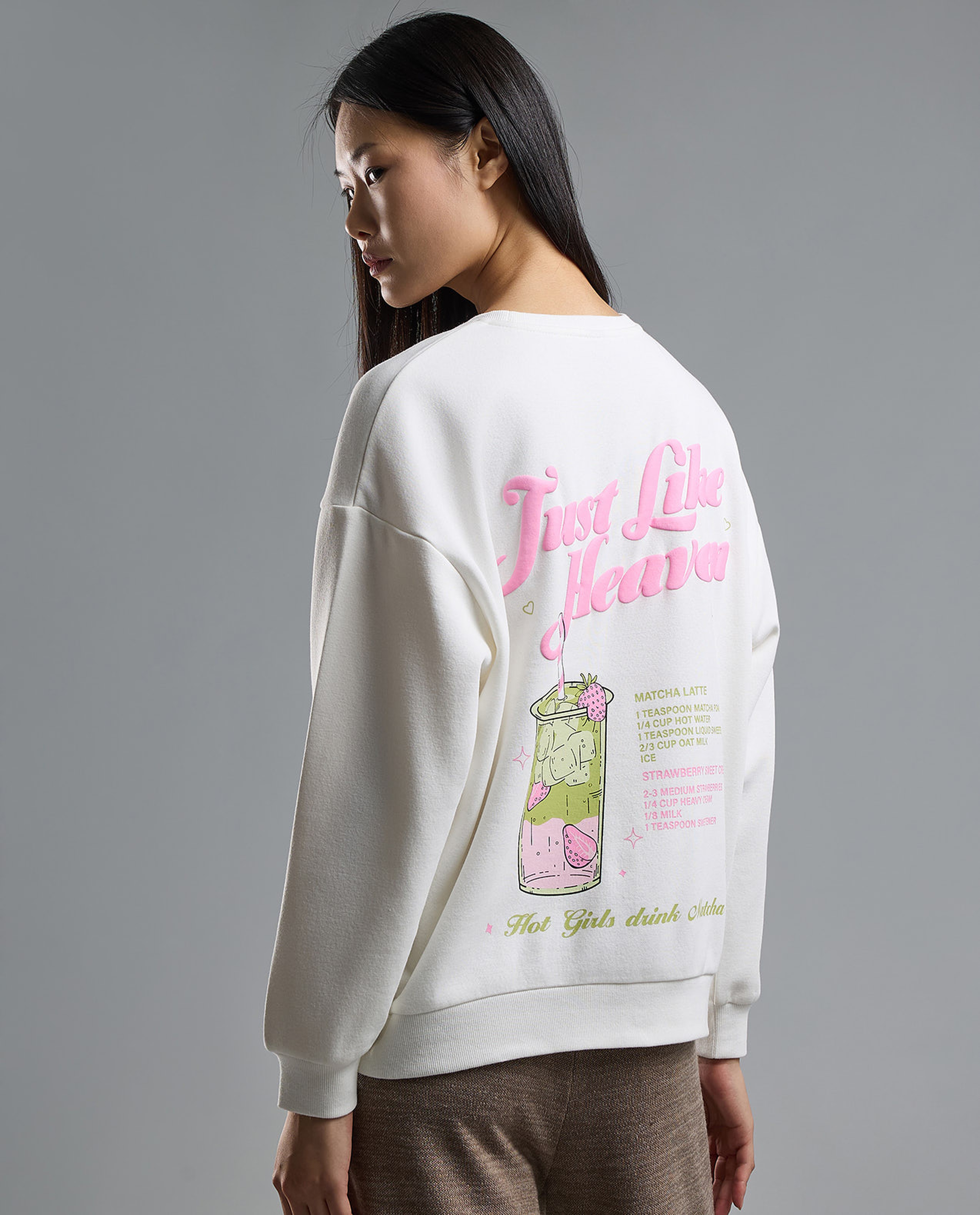 Printed Oversized Sweatshirt with Crew Neck and Long Sleeves