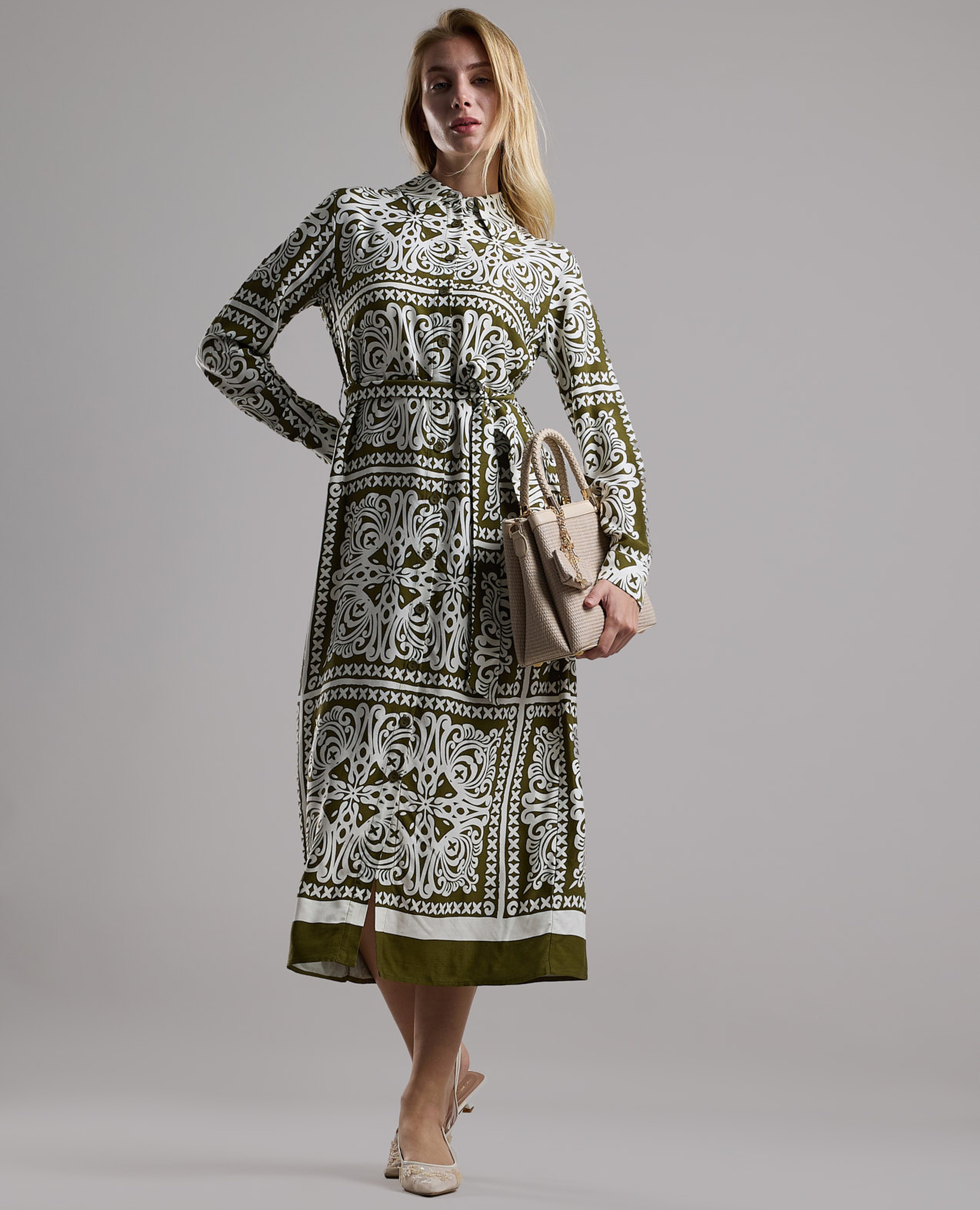 فستان قميص بكم طويل