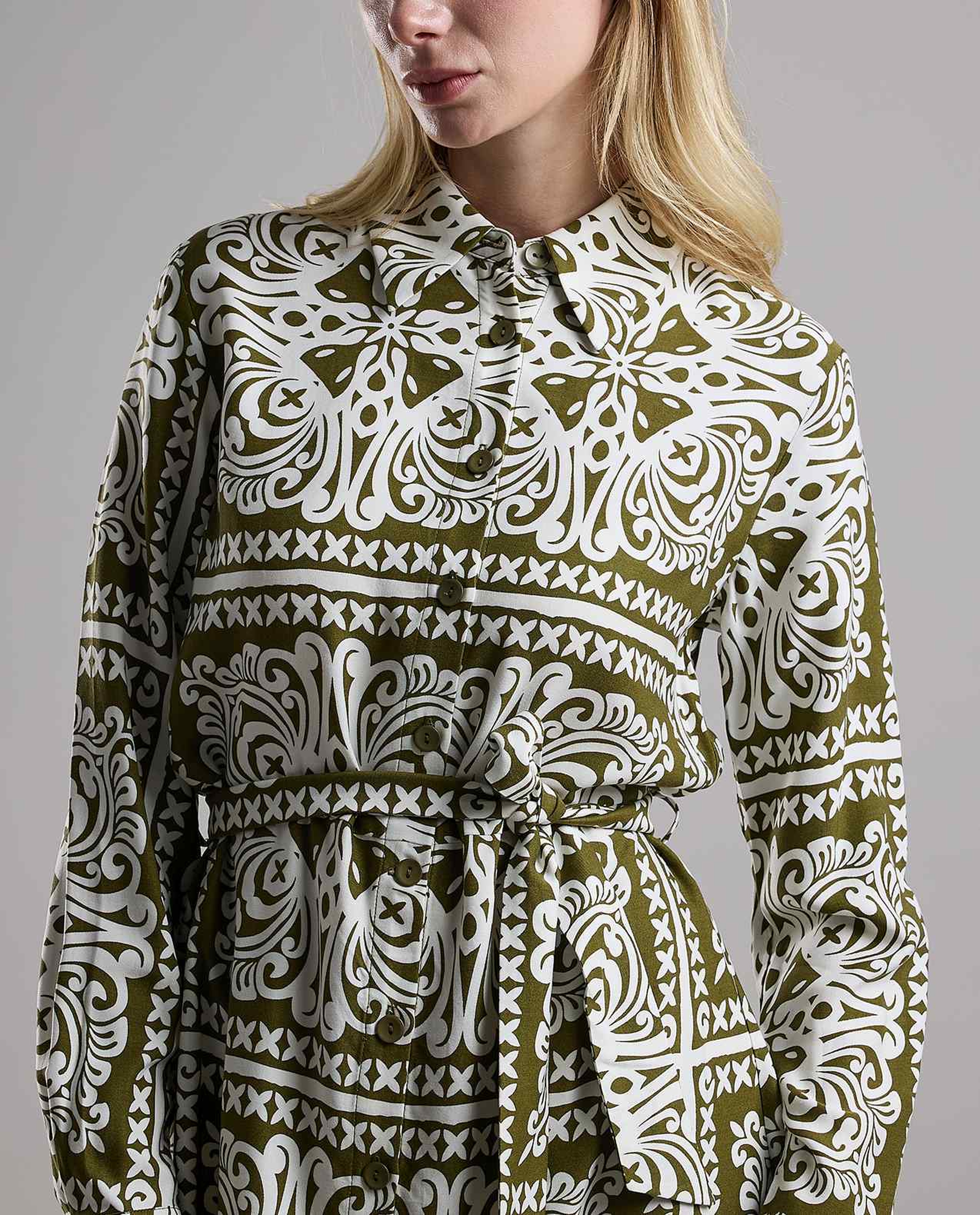 Patterned Shirt Dress with Long Sleeves