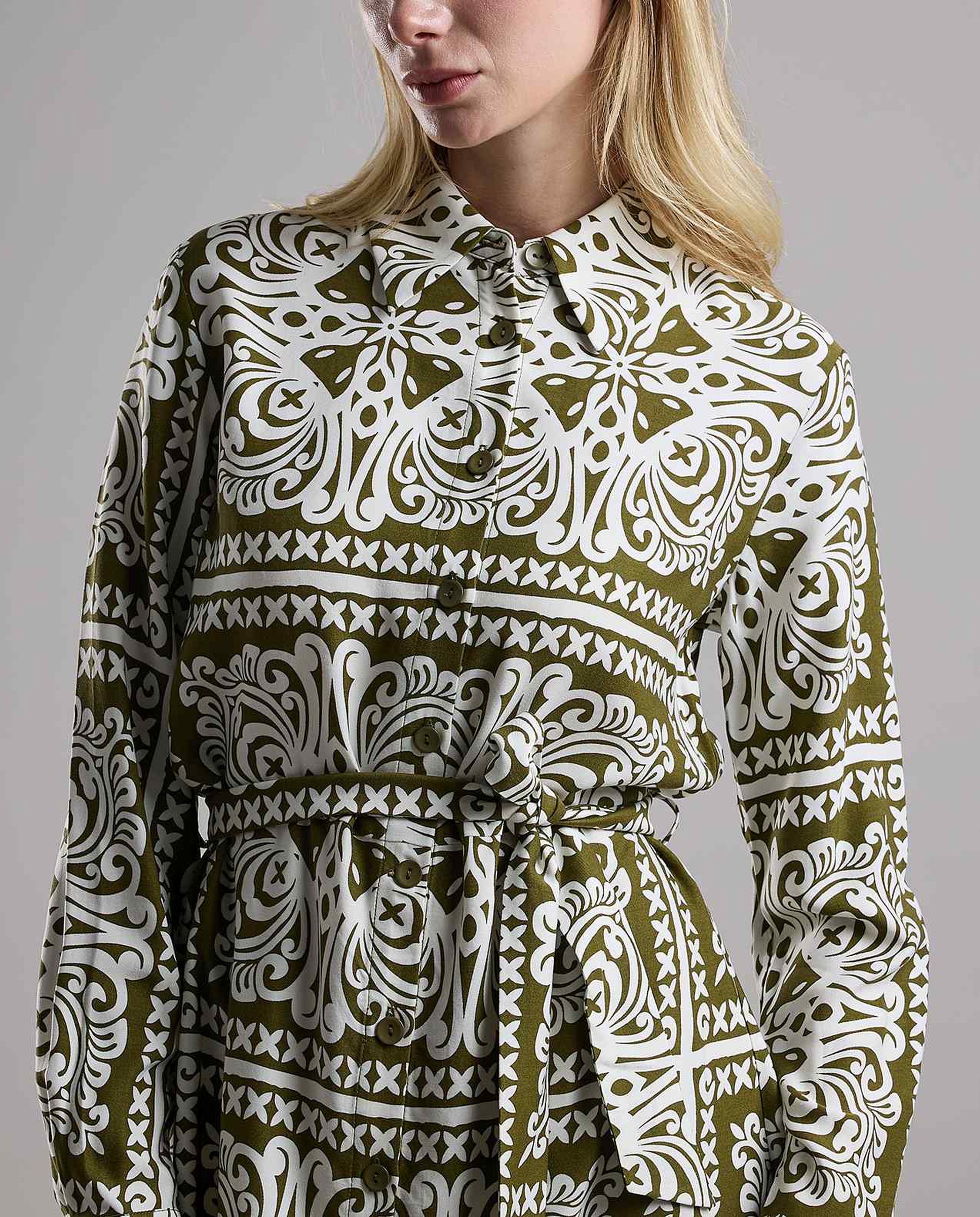 Patterned Shirt Dress with Long Sleeves
