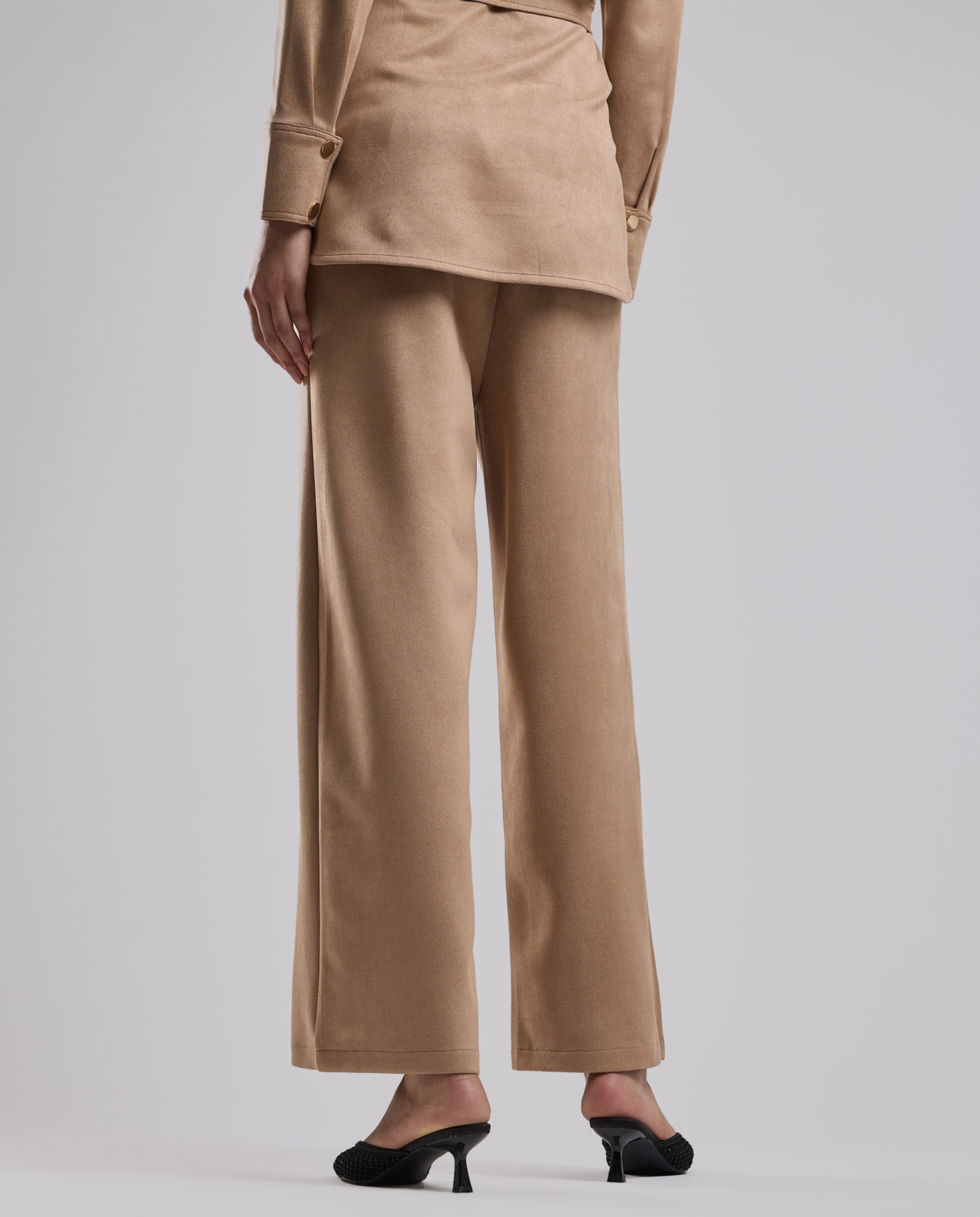 Solid Wide Leg Pants with Drawstring Waist