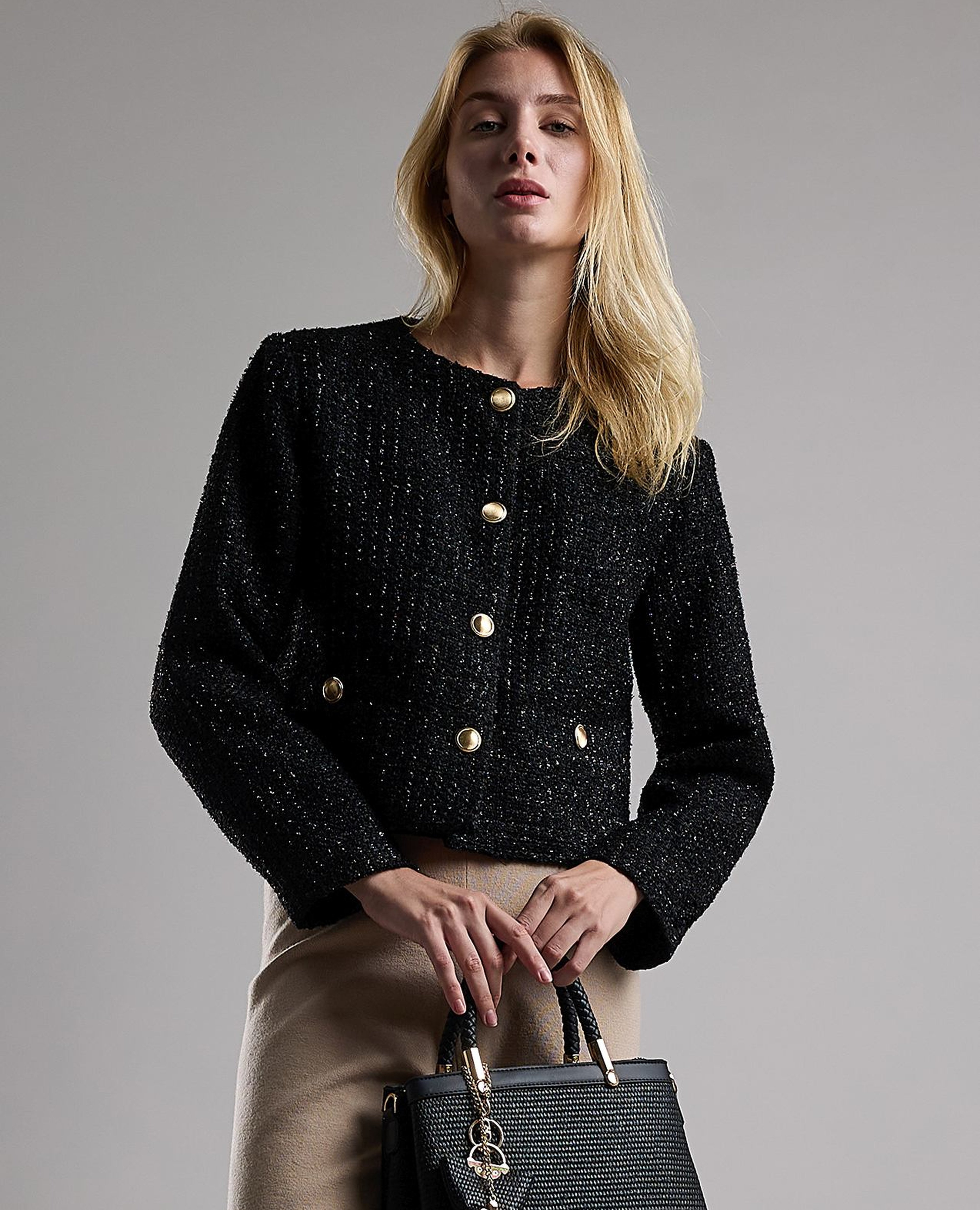Textured Jacket with Button Closure