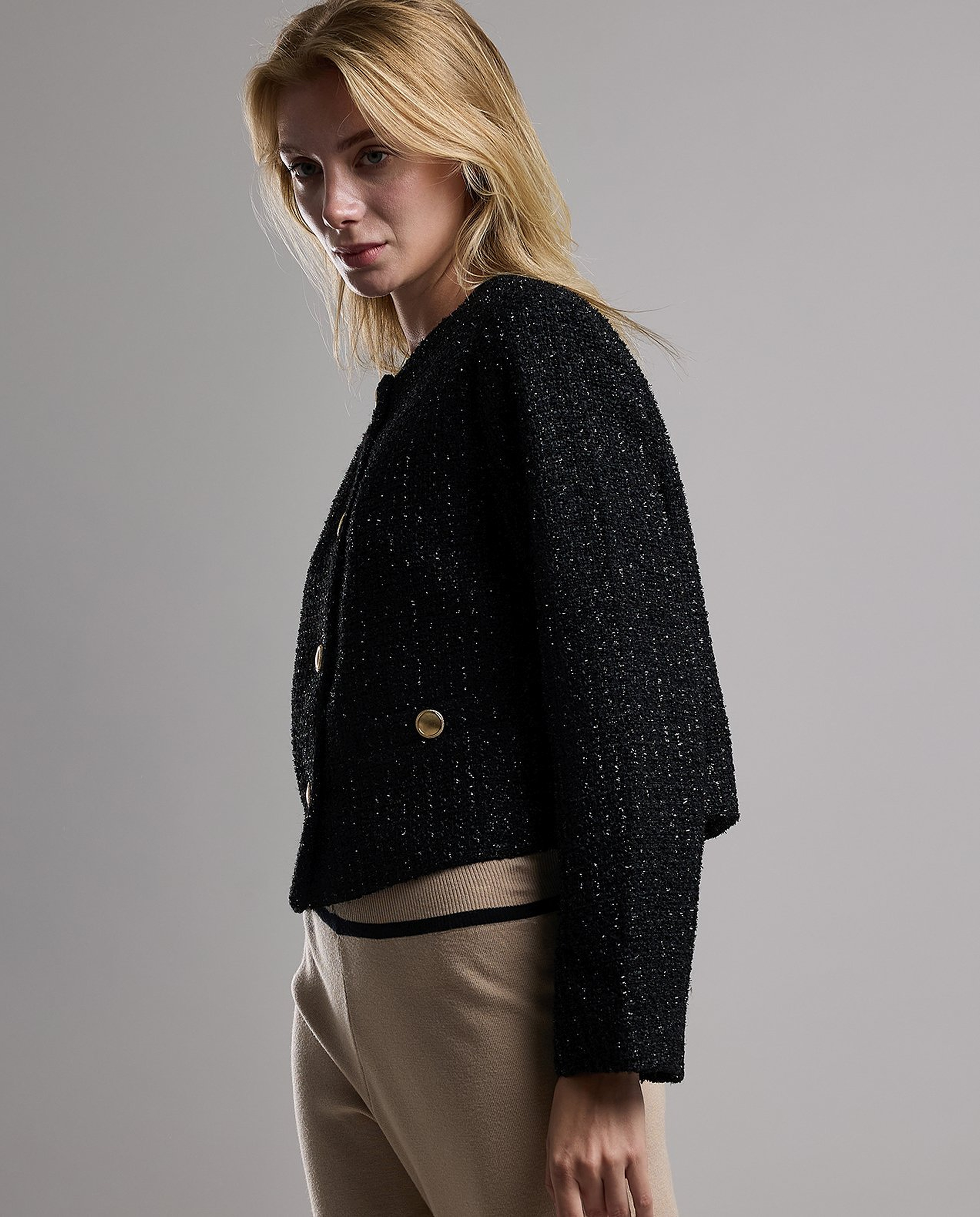 Textured Jacket with Button Closure