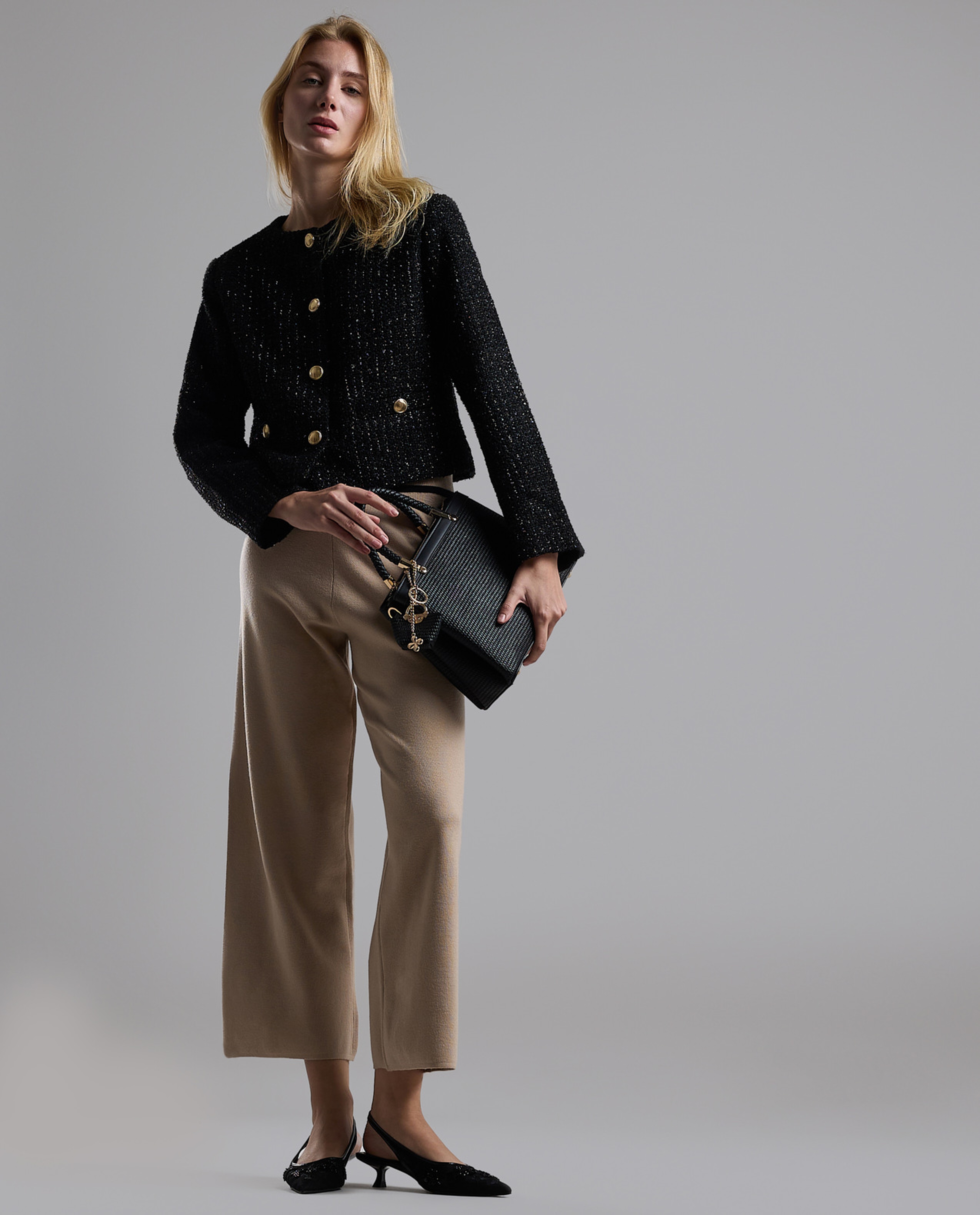 Textured Jacket with Button Closure