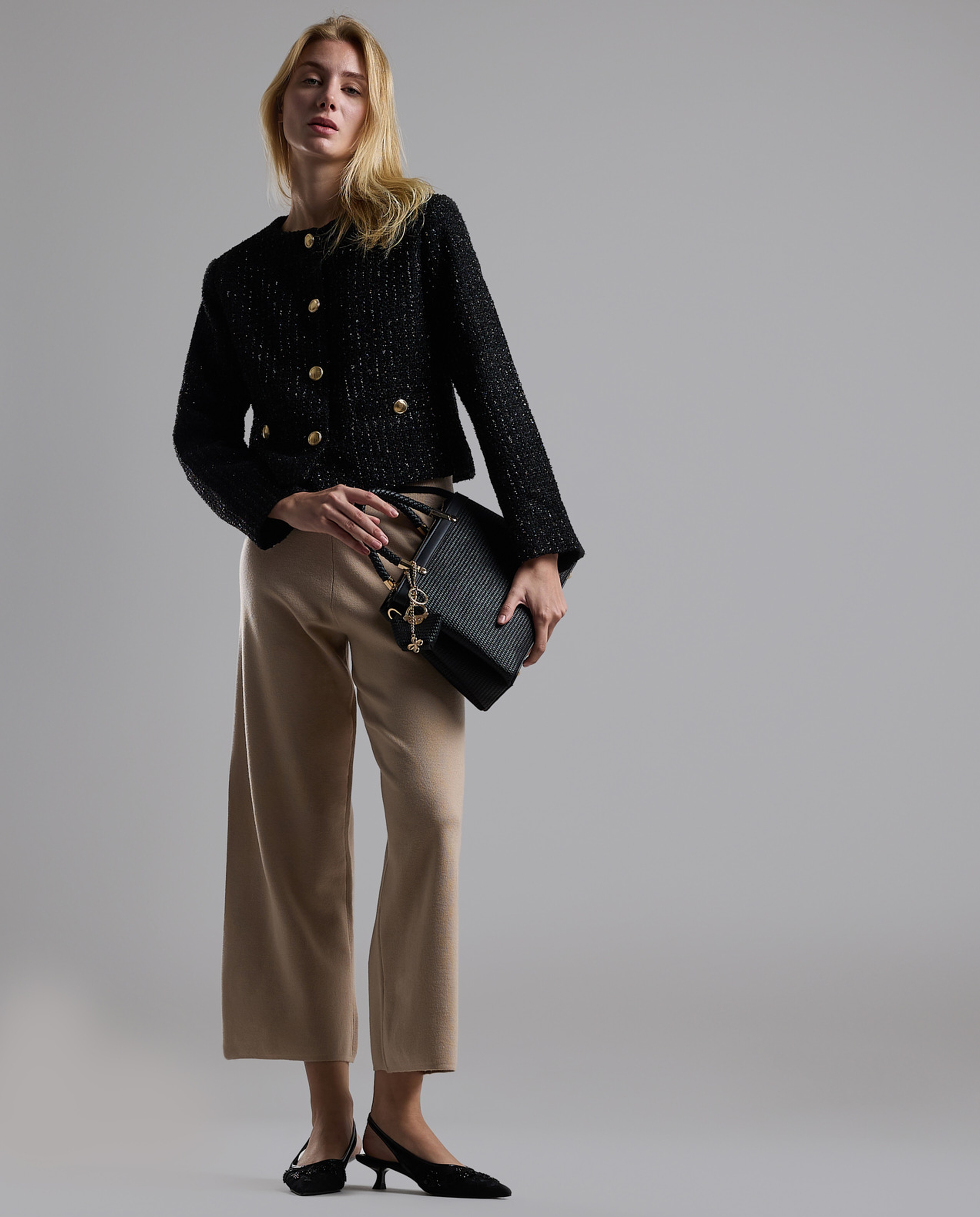 Textured Jacket with Button Closure