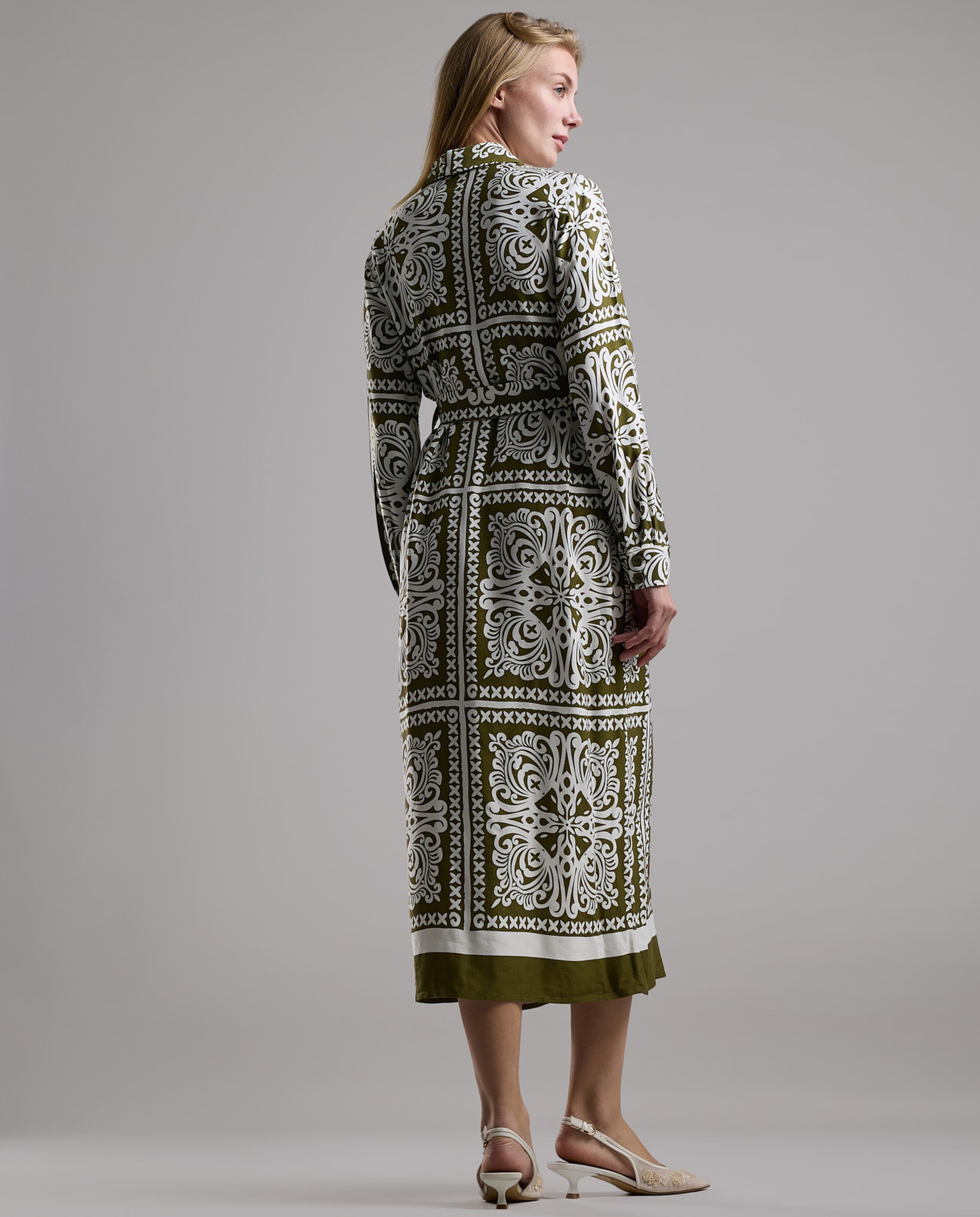 Patterned Shirt Dress with Long Sleeves