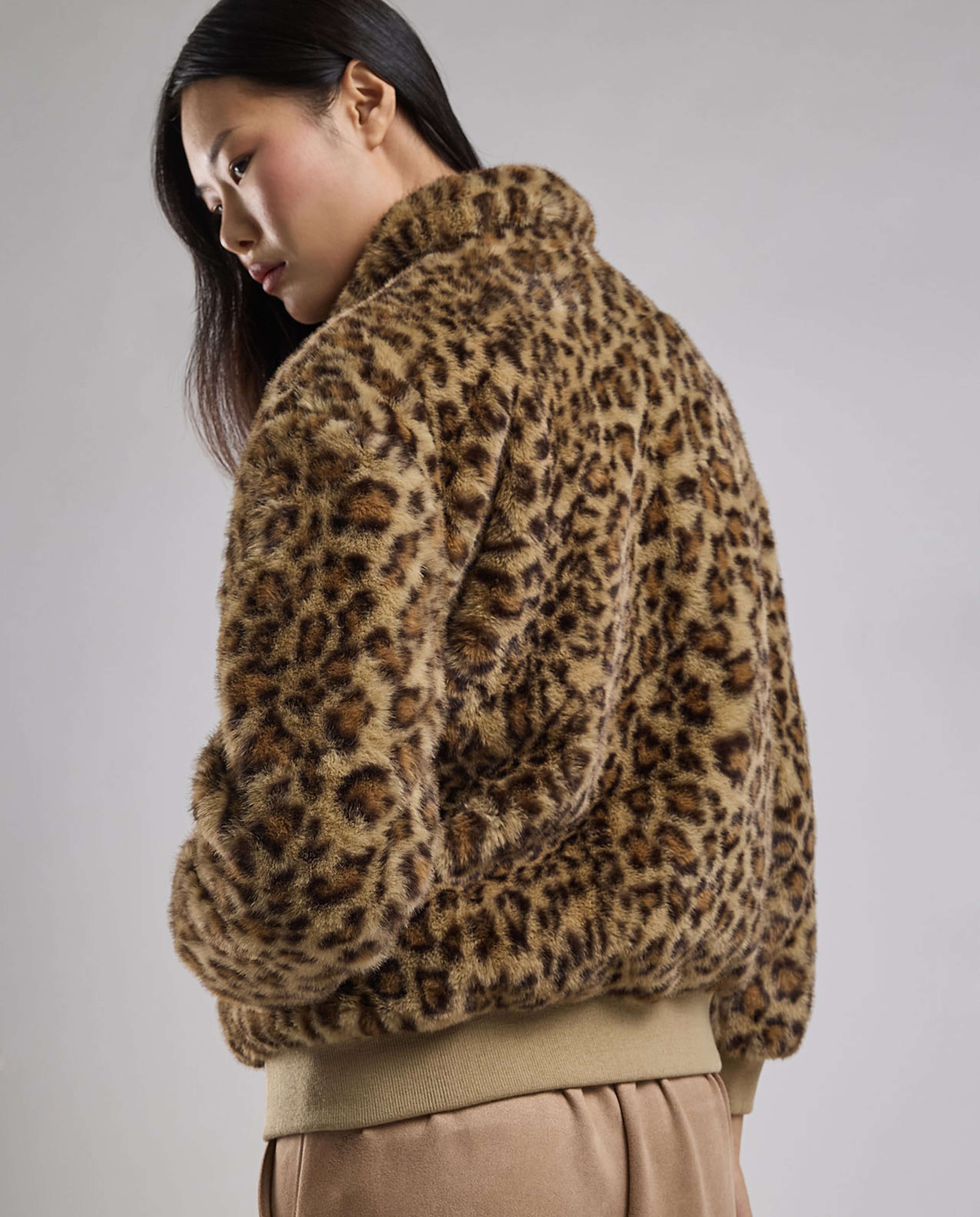 Animal Patterned Jacket with Zipper Closure