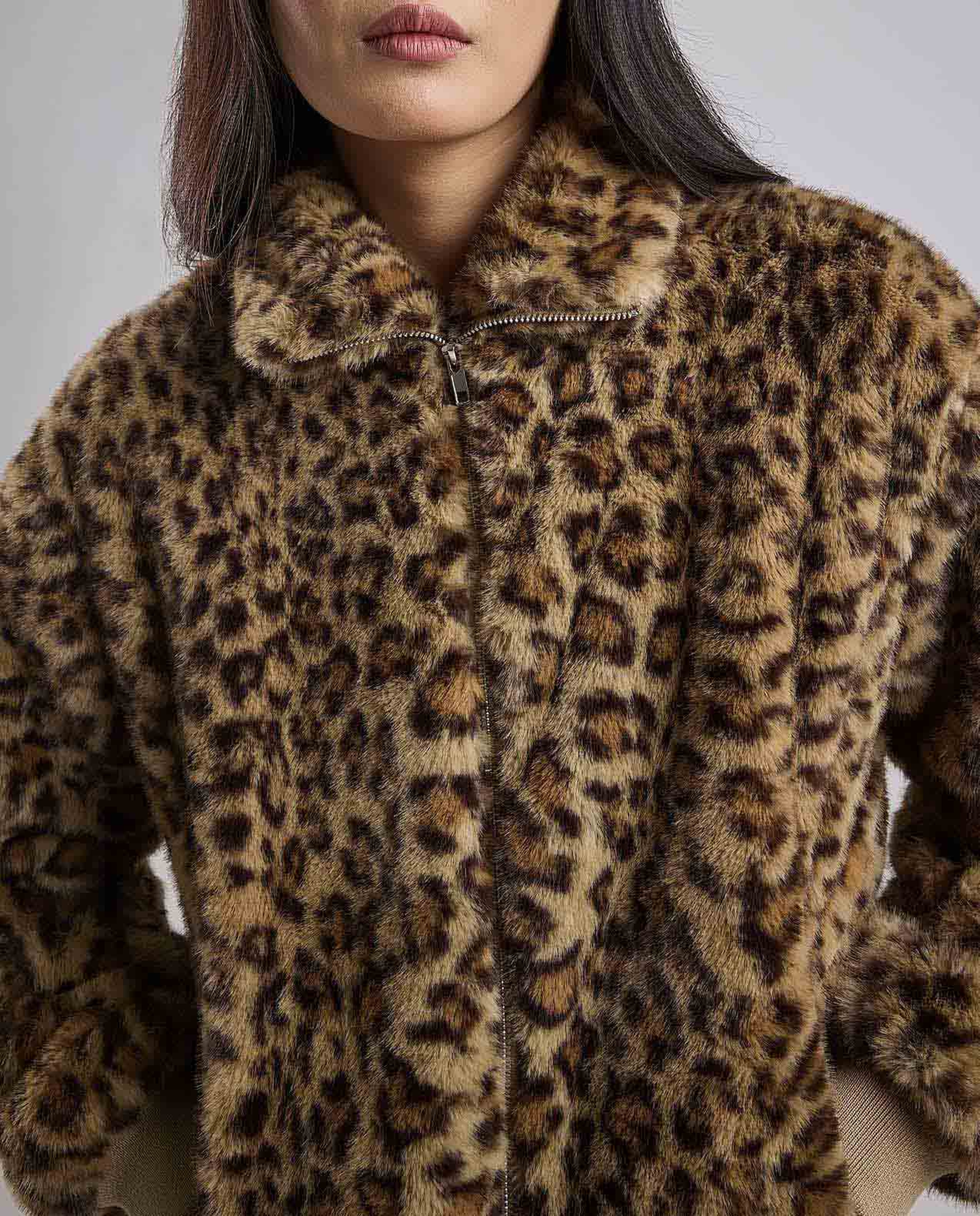 Animal Patterned Jacket with Zipper Closure