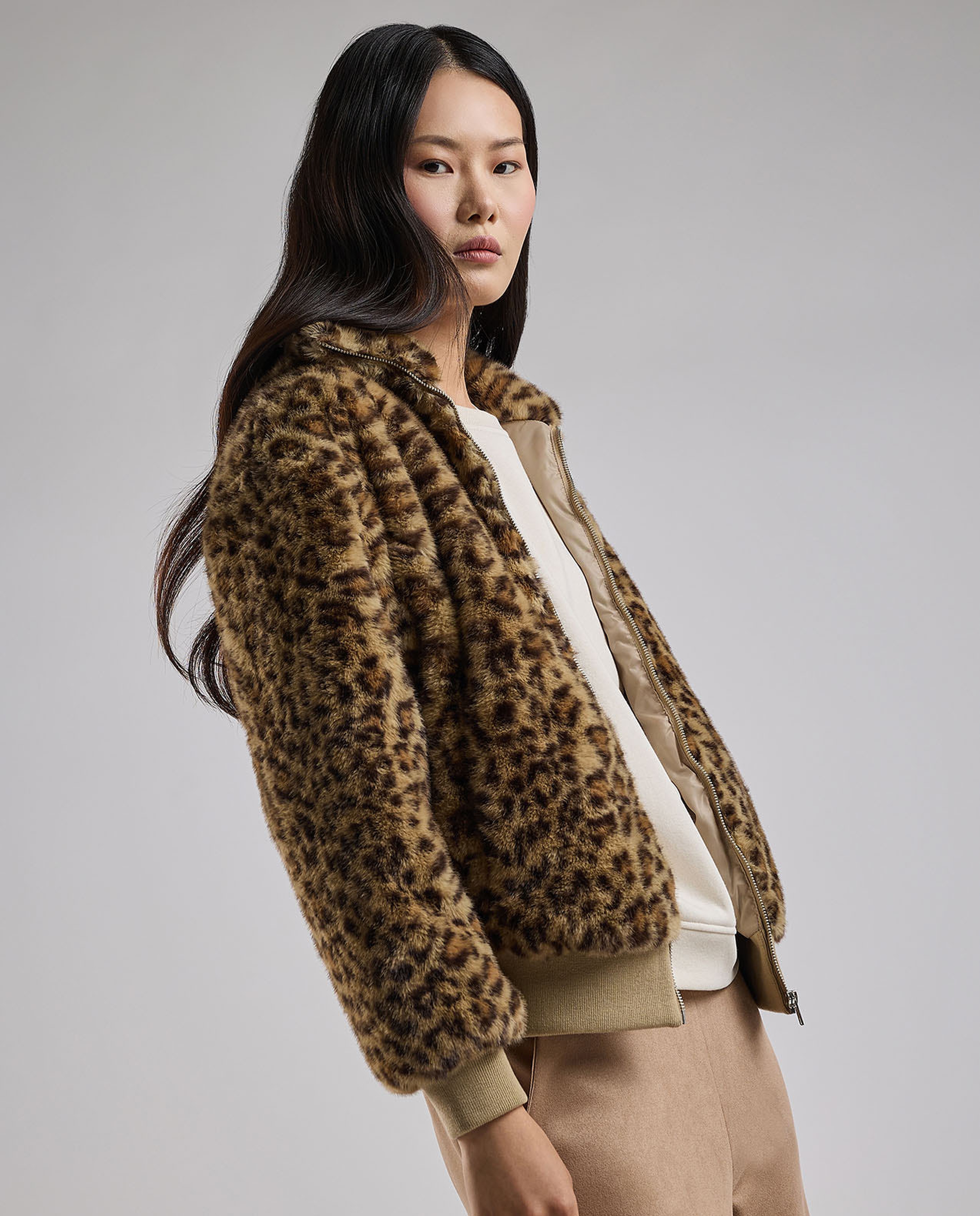 Animal Patterned Jacket with Zipper Closure