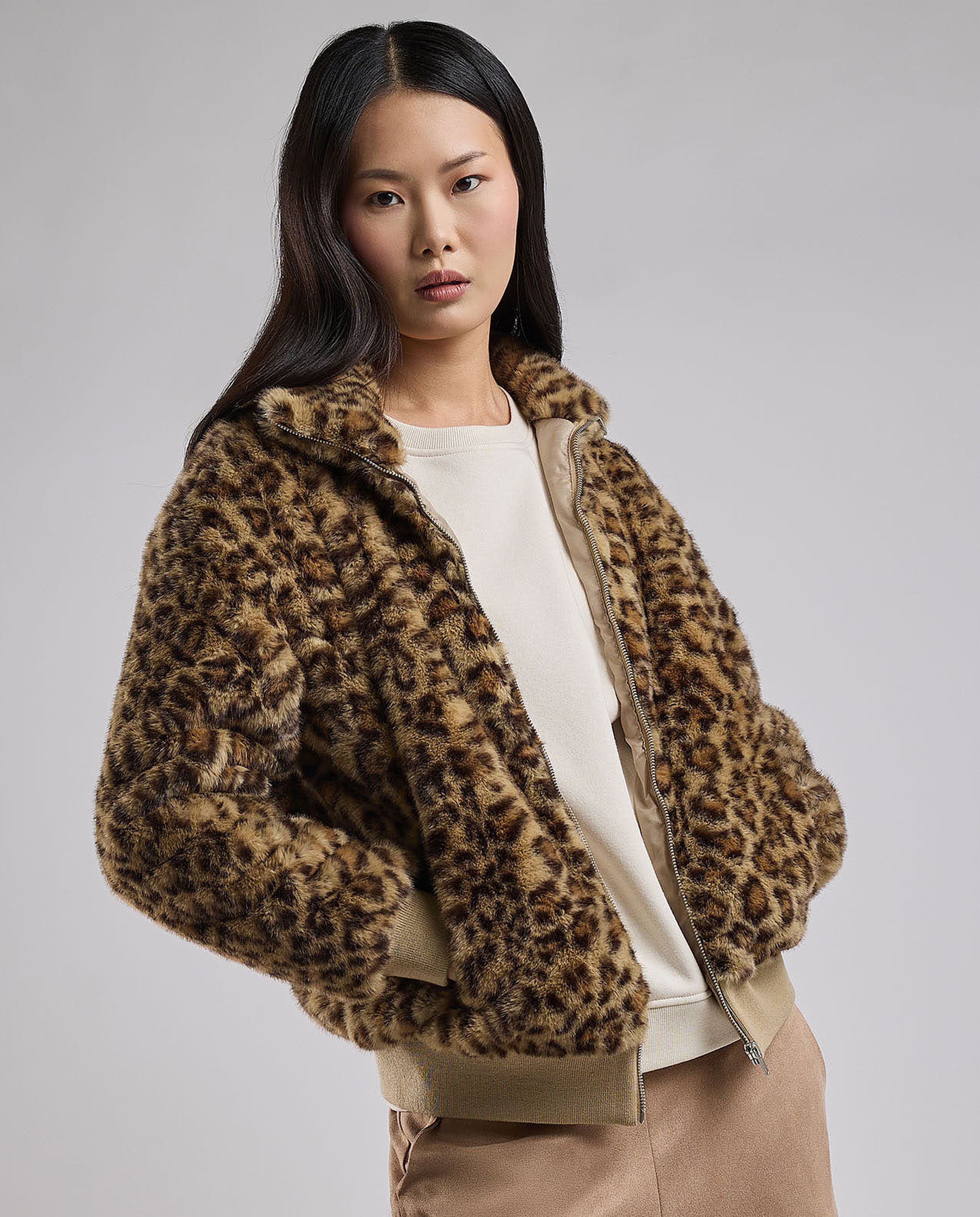 Animal Patterned Jacket with Zipper Closure