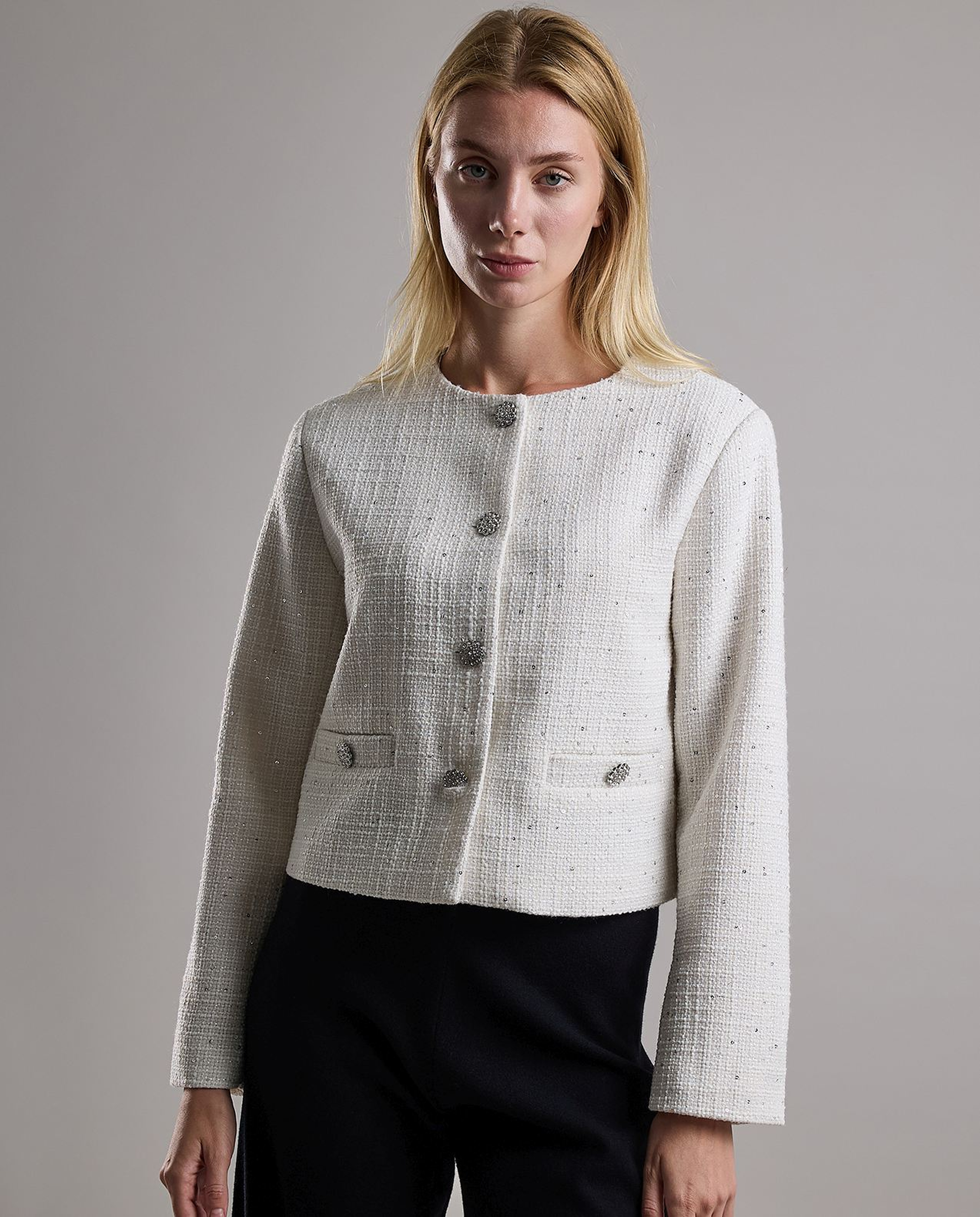 Textured Jacket with Button Closure