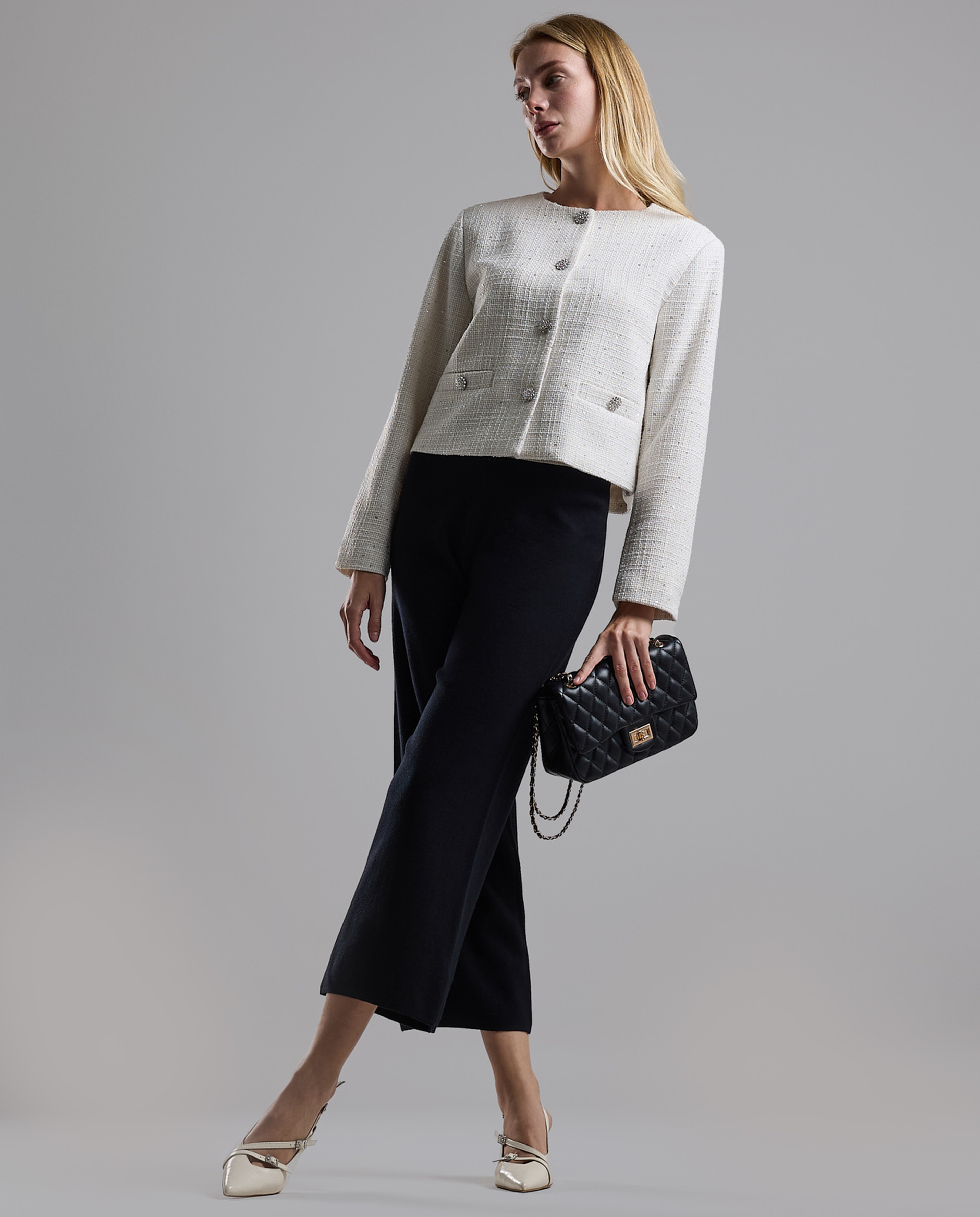 Textured Jacket with Button Closure