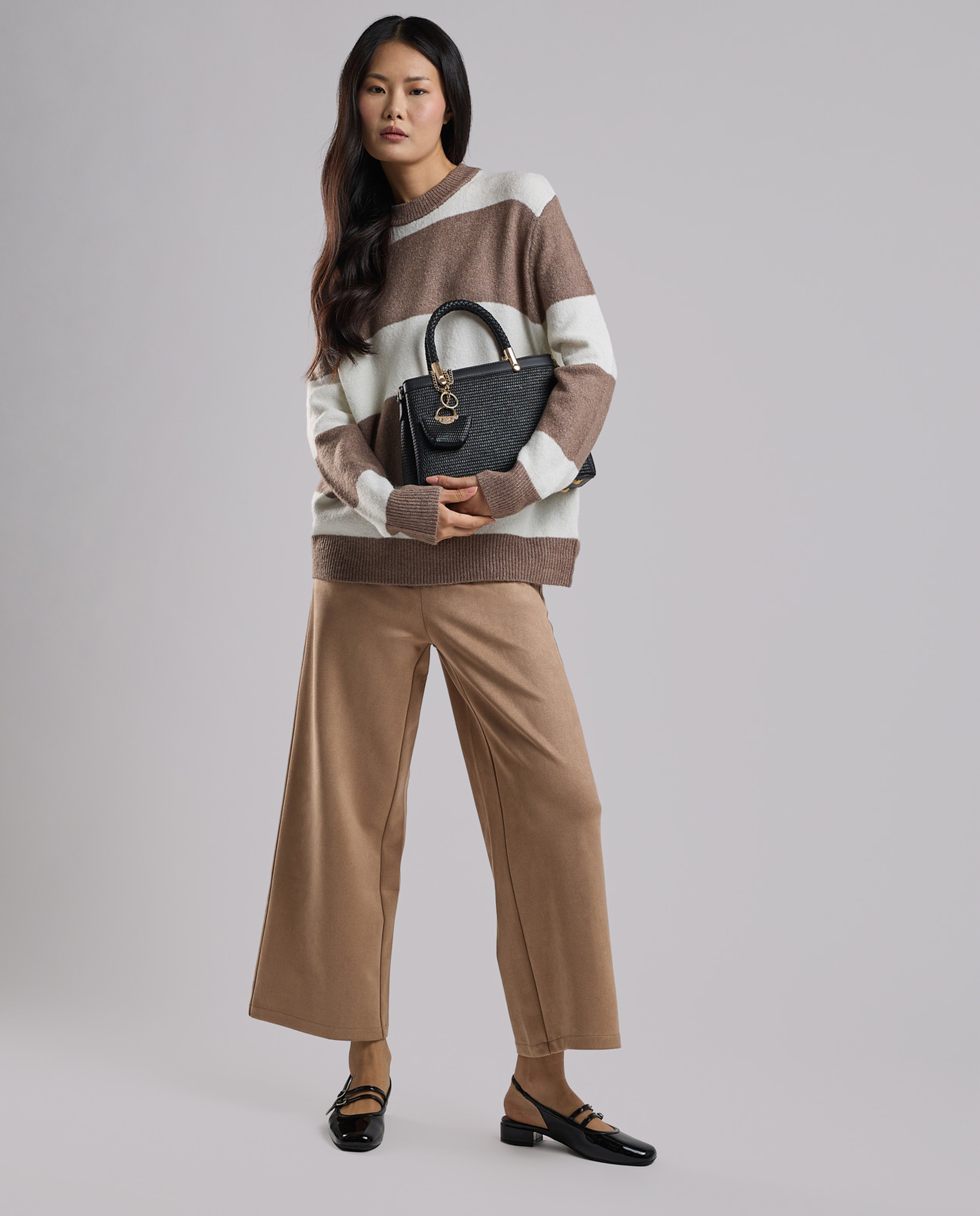 Striped Sweater Tunic with Crew Neck and Long Sleeves