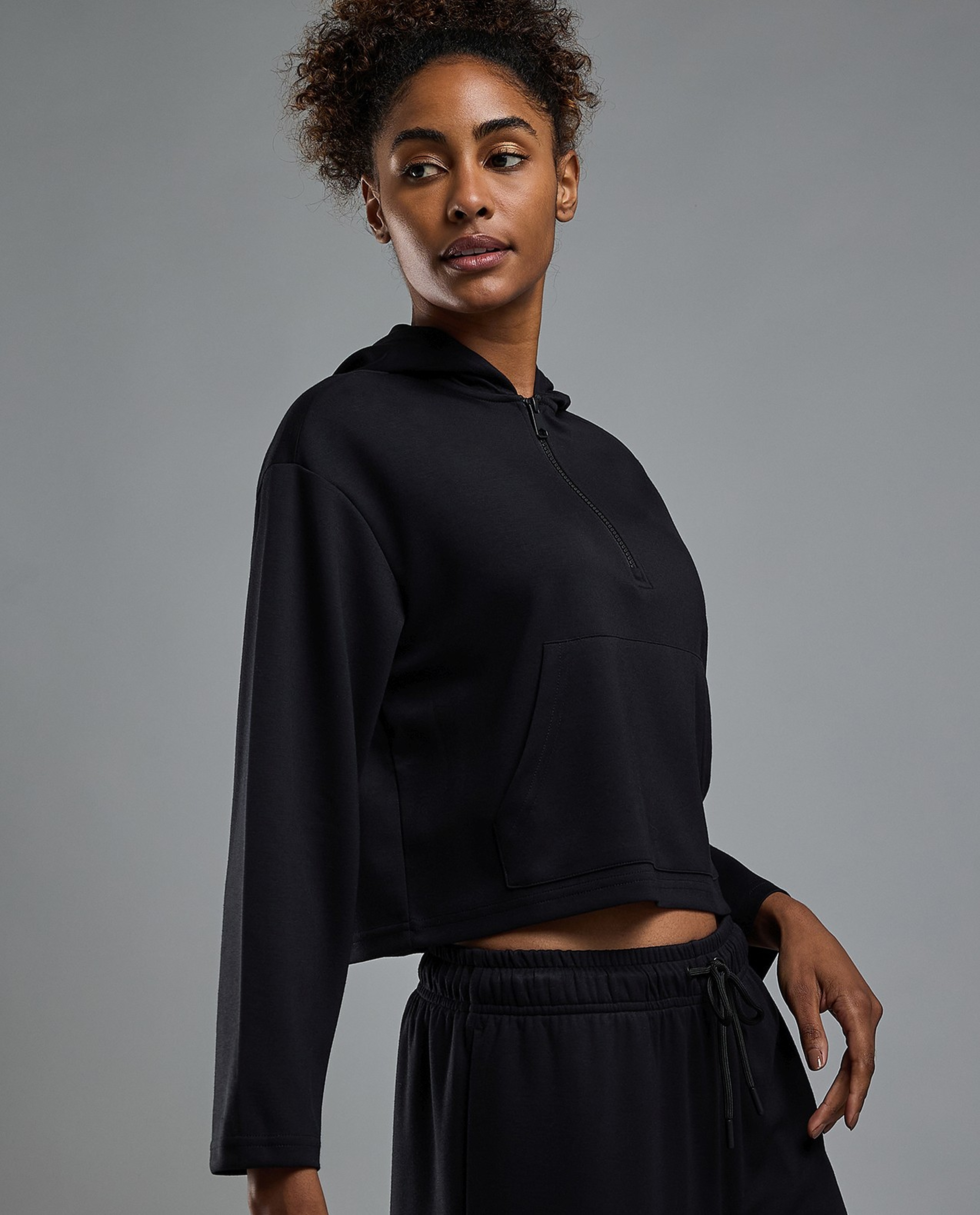 Solid Hoodie with Long Sleeves