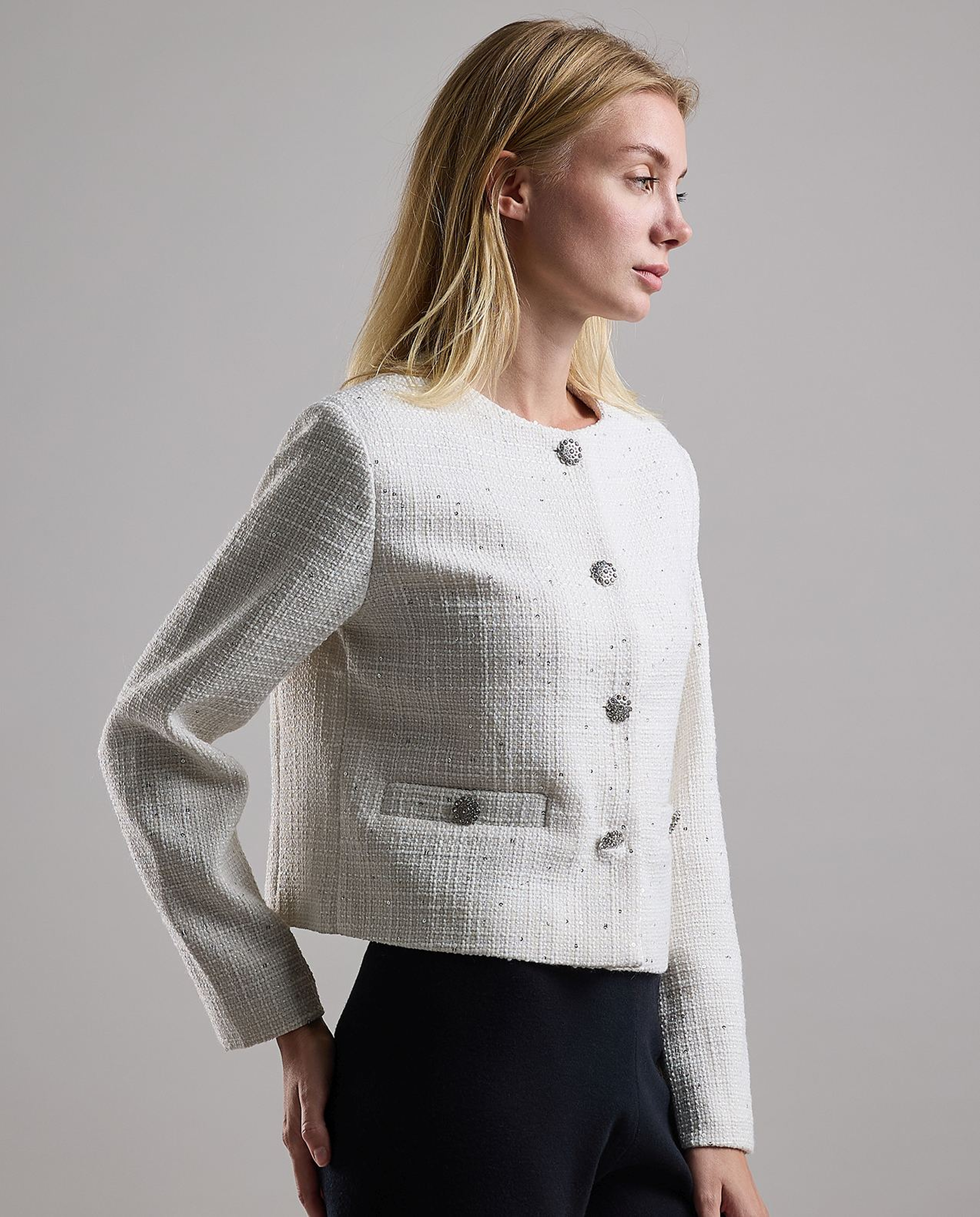 Textured Jacket with Button Closure