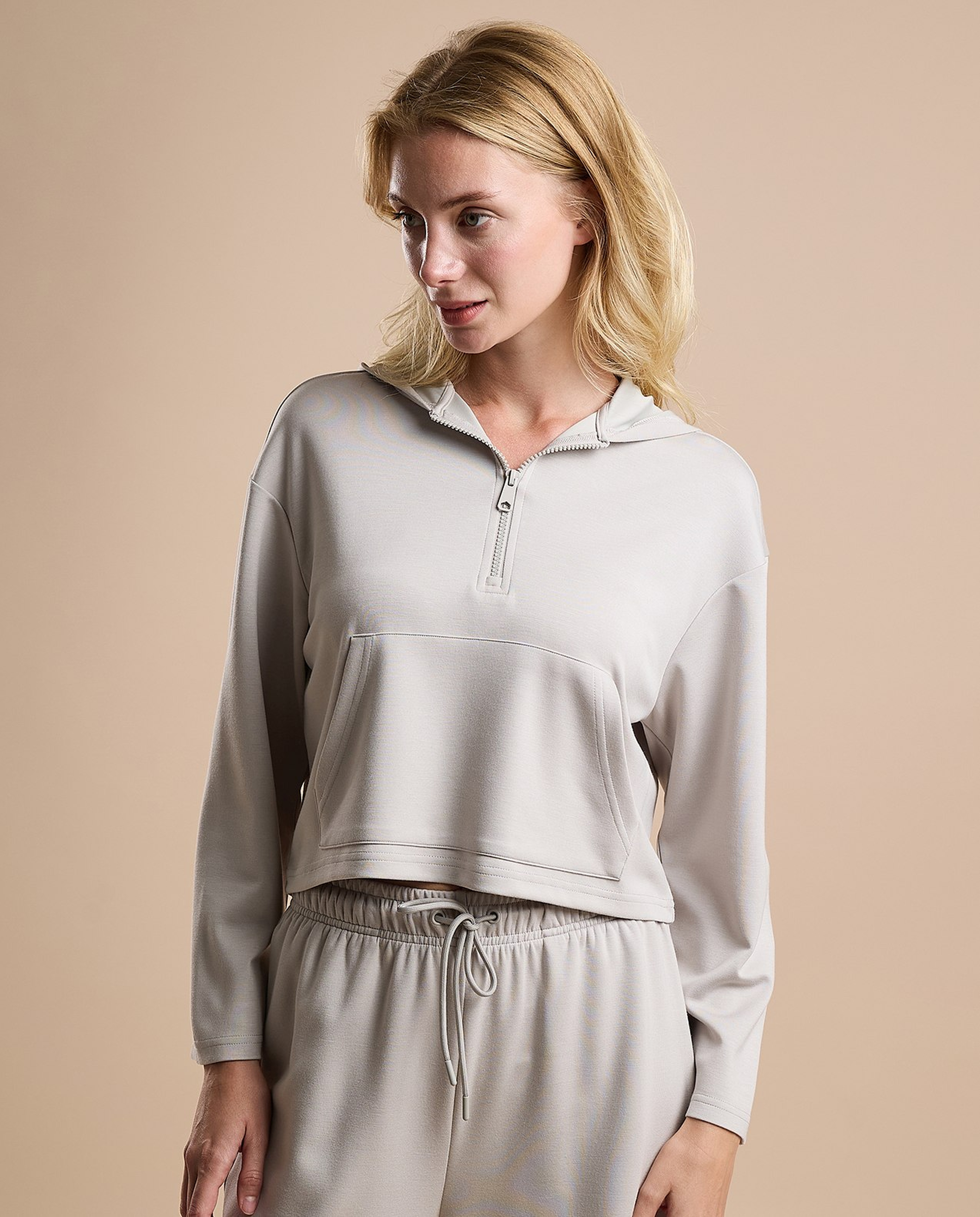 Solid Hoodie with Long Sleeves