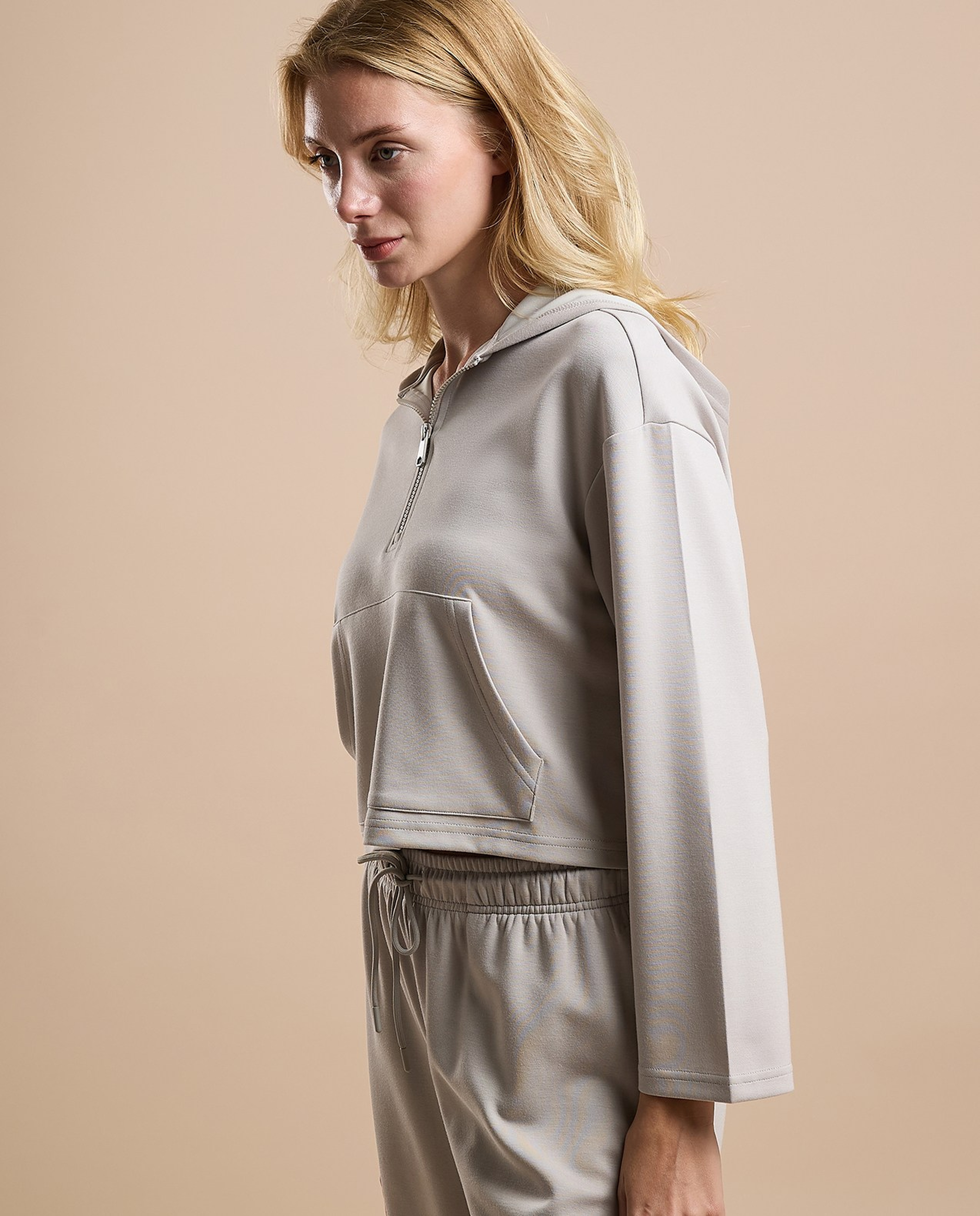 Solid Hoodie with Long Sleeves