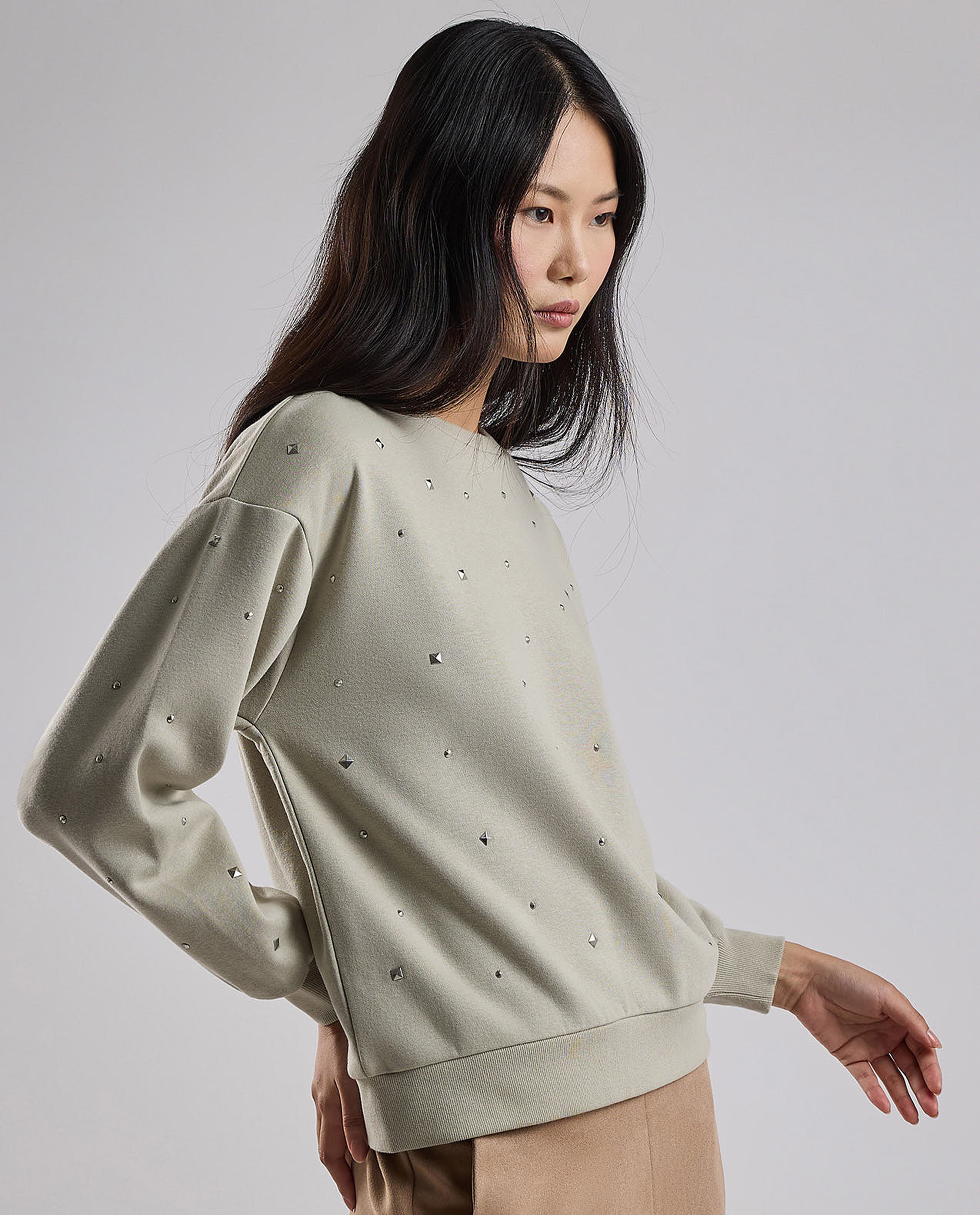 Embellished Sweatshirt with Crew Neck and Long Sleeves