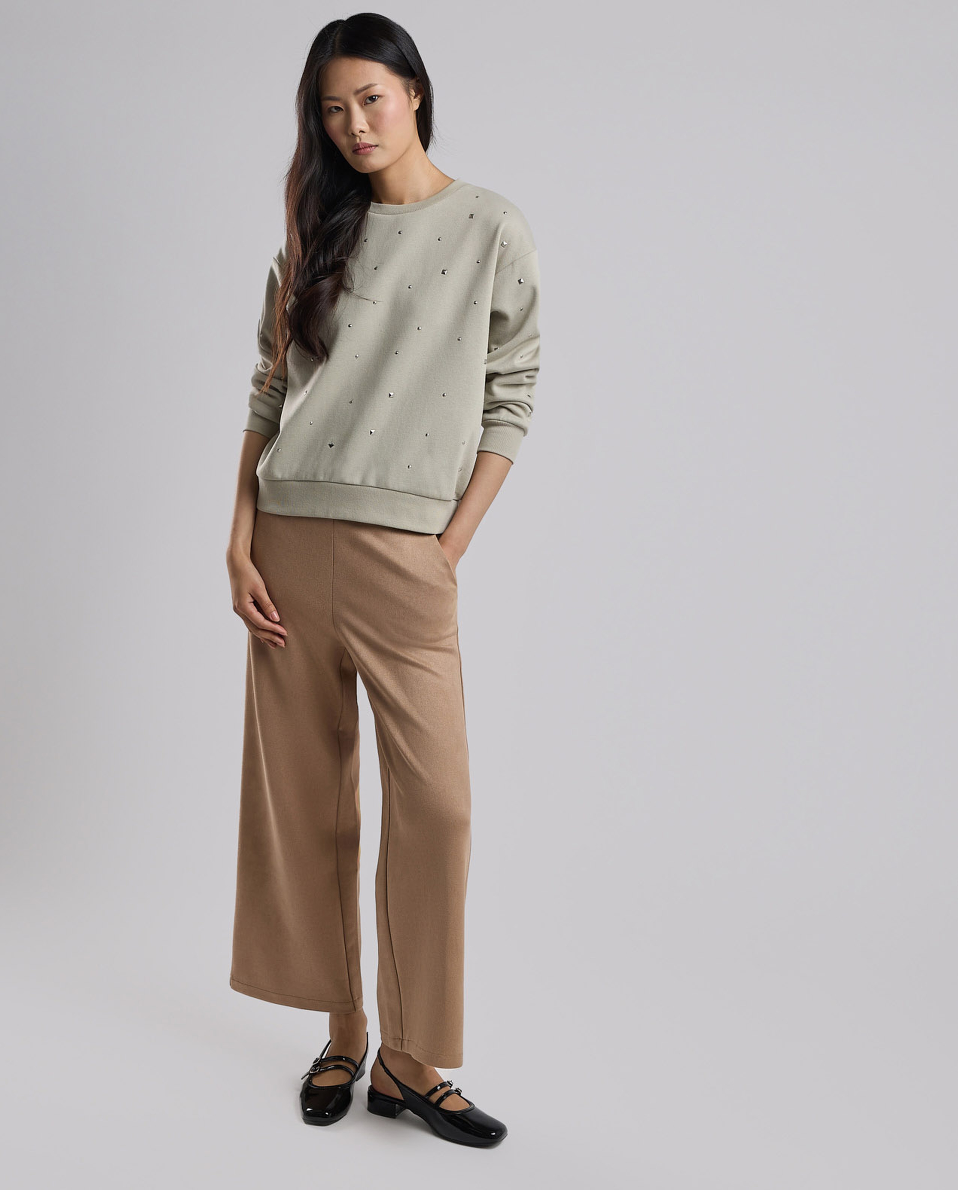 Embellished Sweatshirt with Crew Neck and Long Sleeves