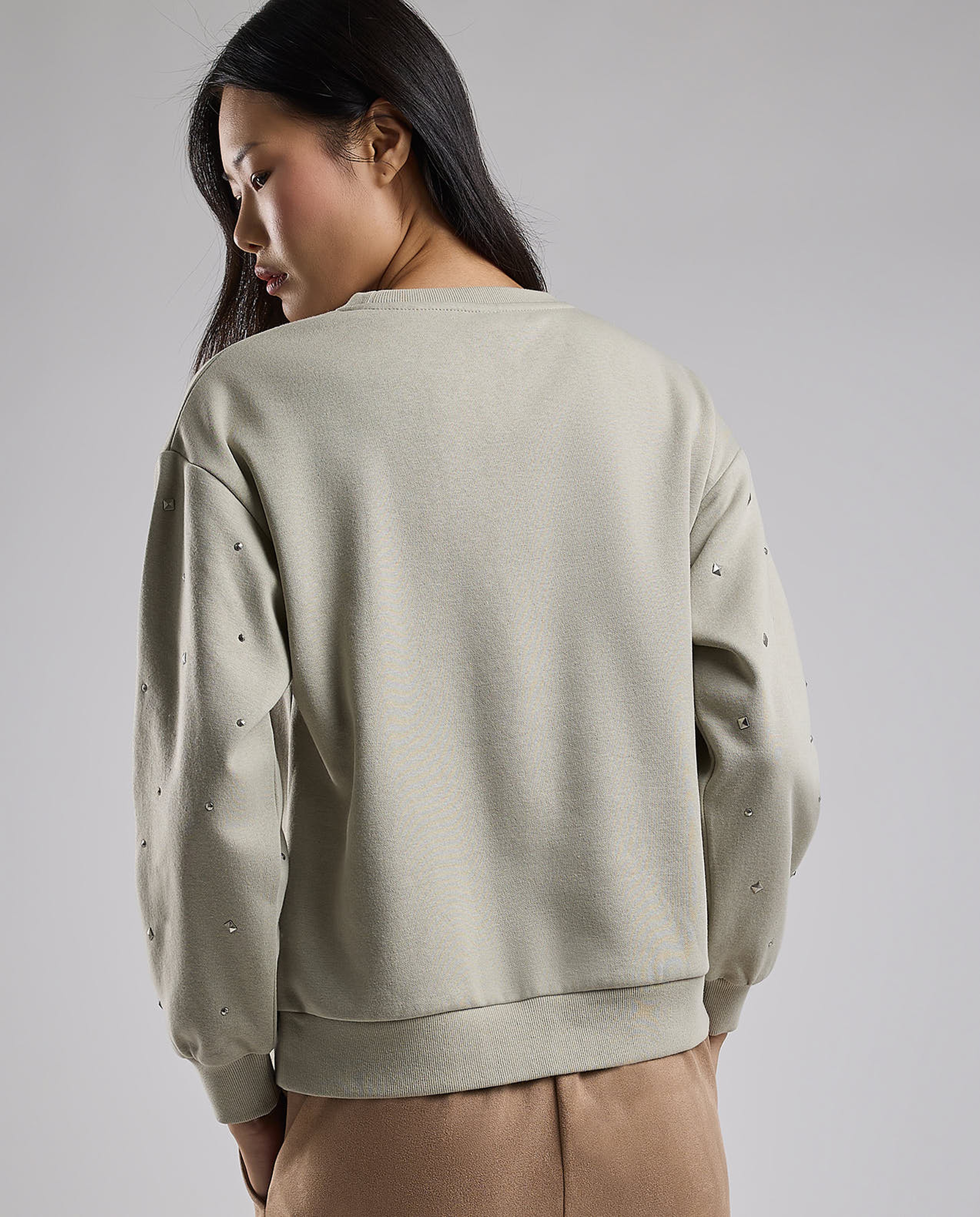 Embellished Sweatshirt with Crew Neck and Long Sleeves
