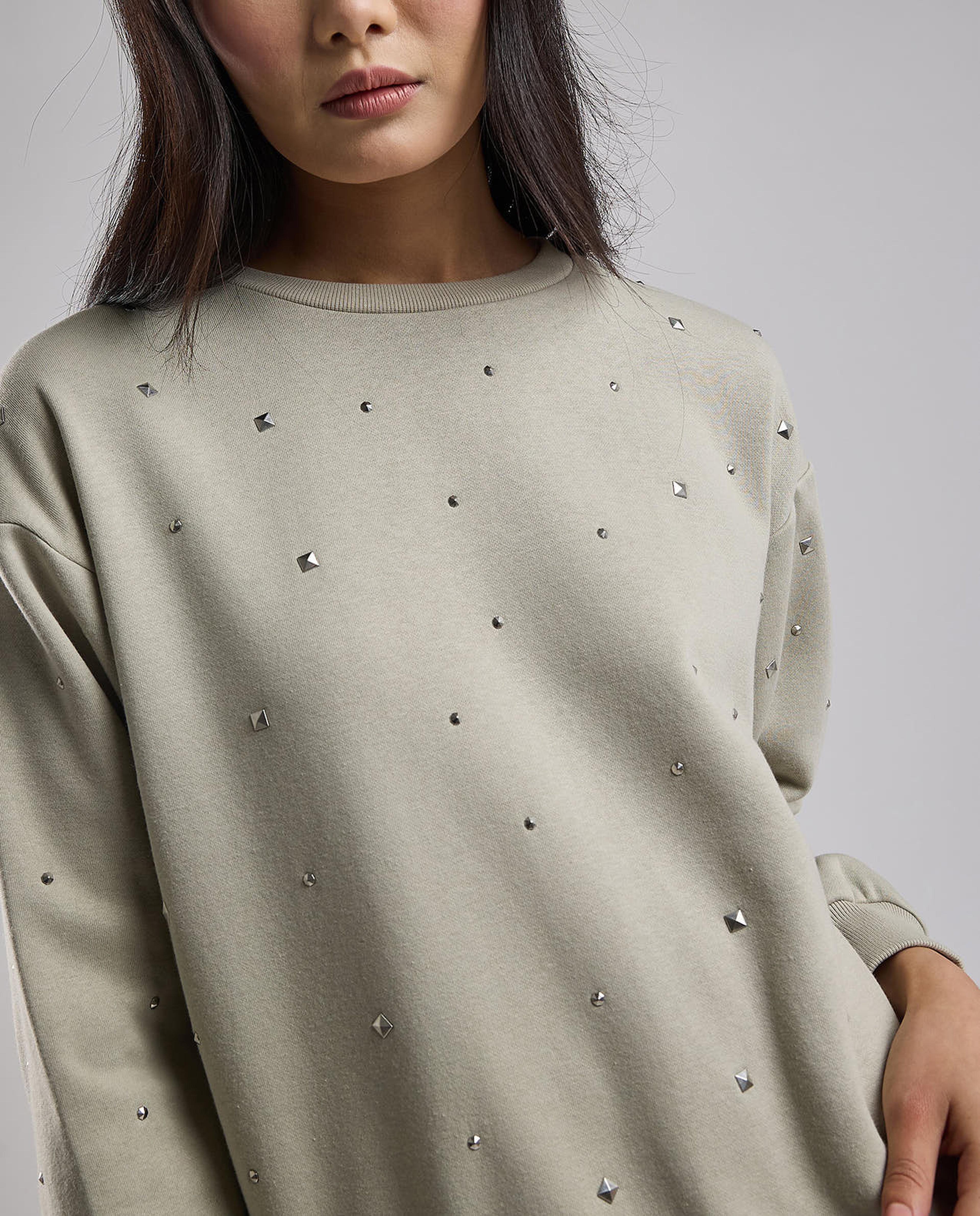 Embellished Sweatshirt with Crew Neck and Long Sleeves