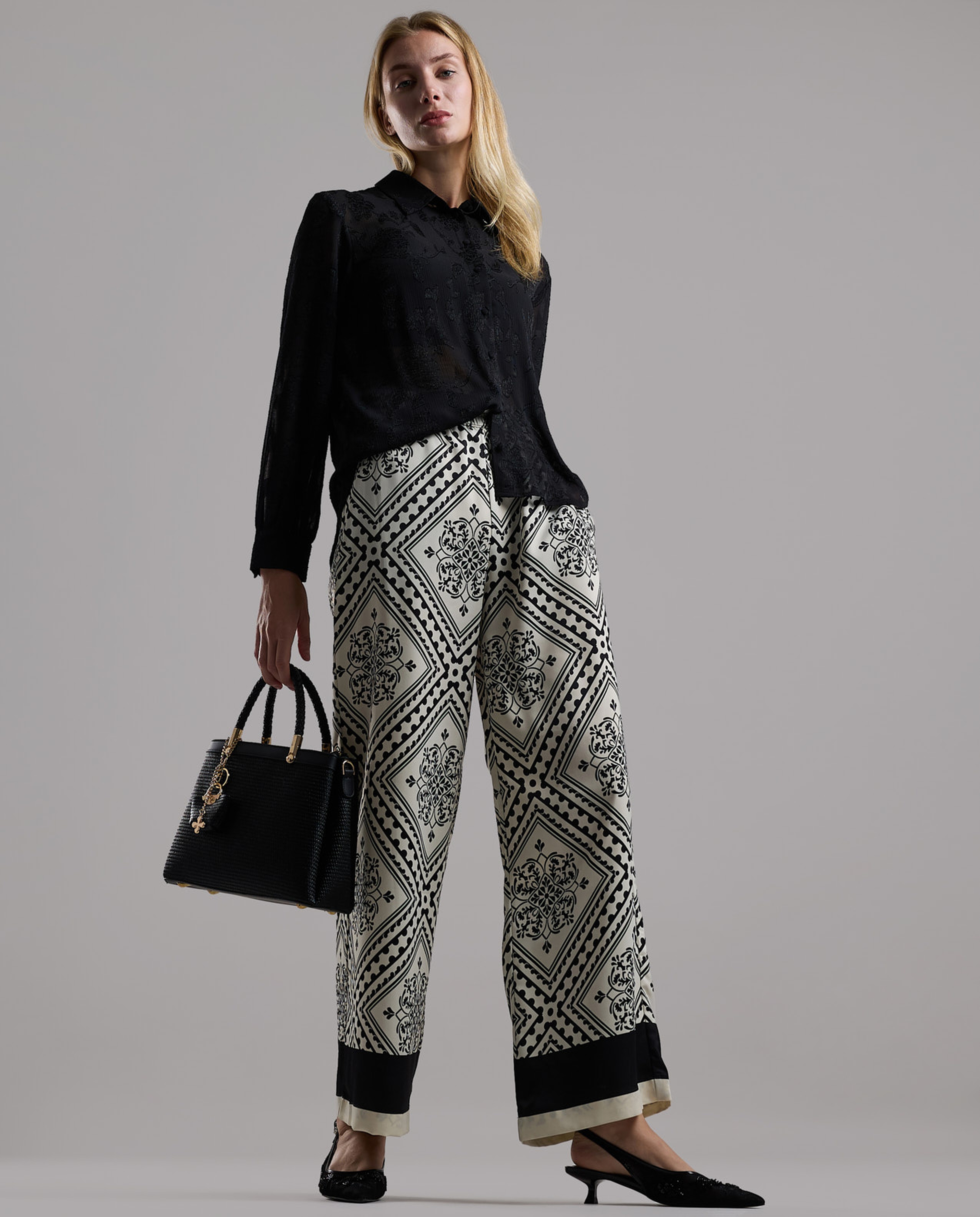 Self Patterned Shirt with Classic Collar and Long Sleeves