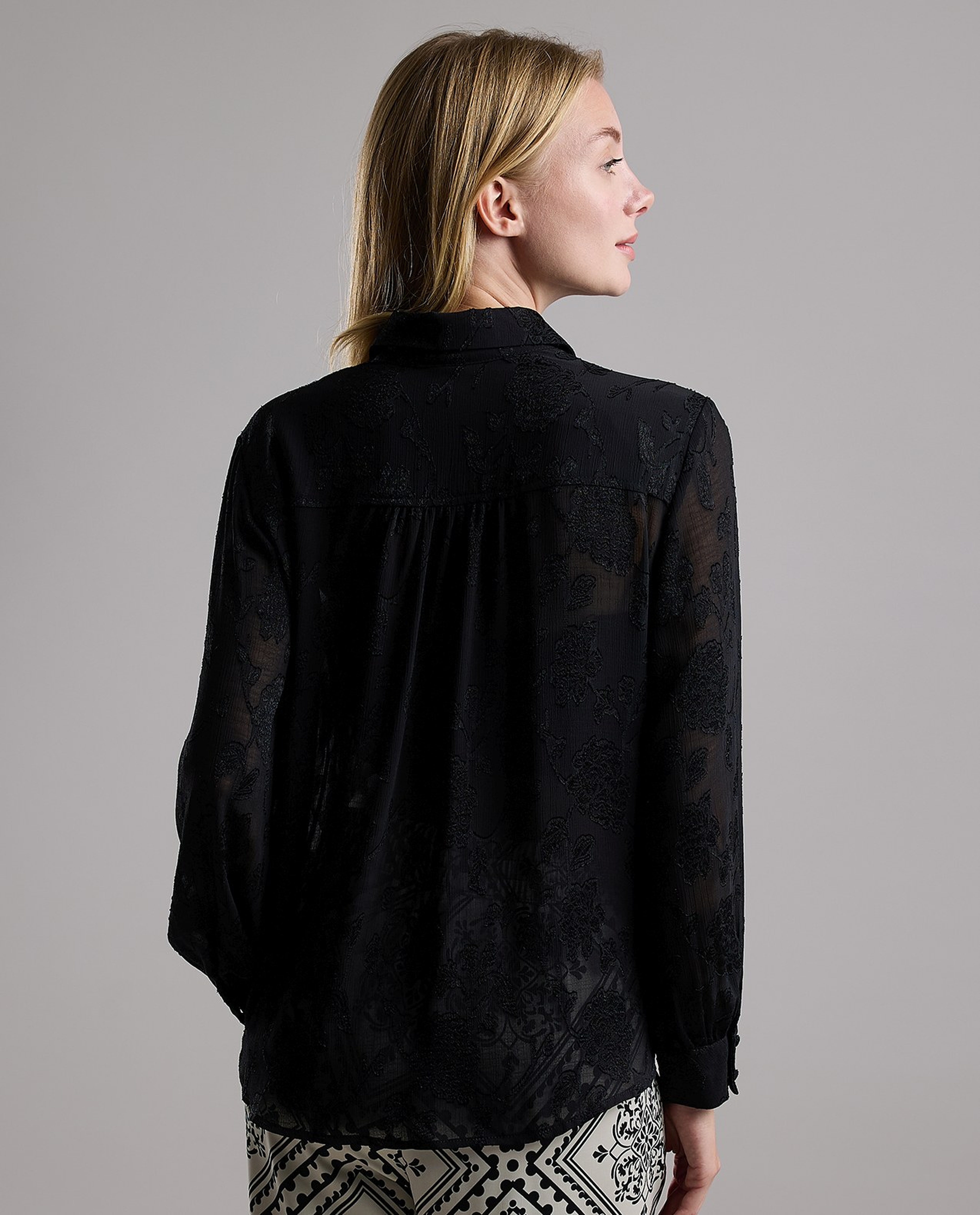 Self Patterned Shirt with Classic Collar and Long Sleeves