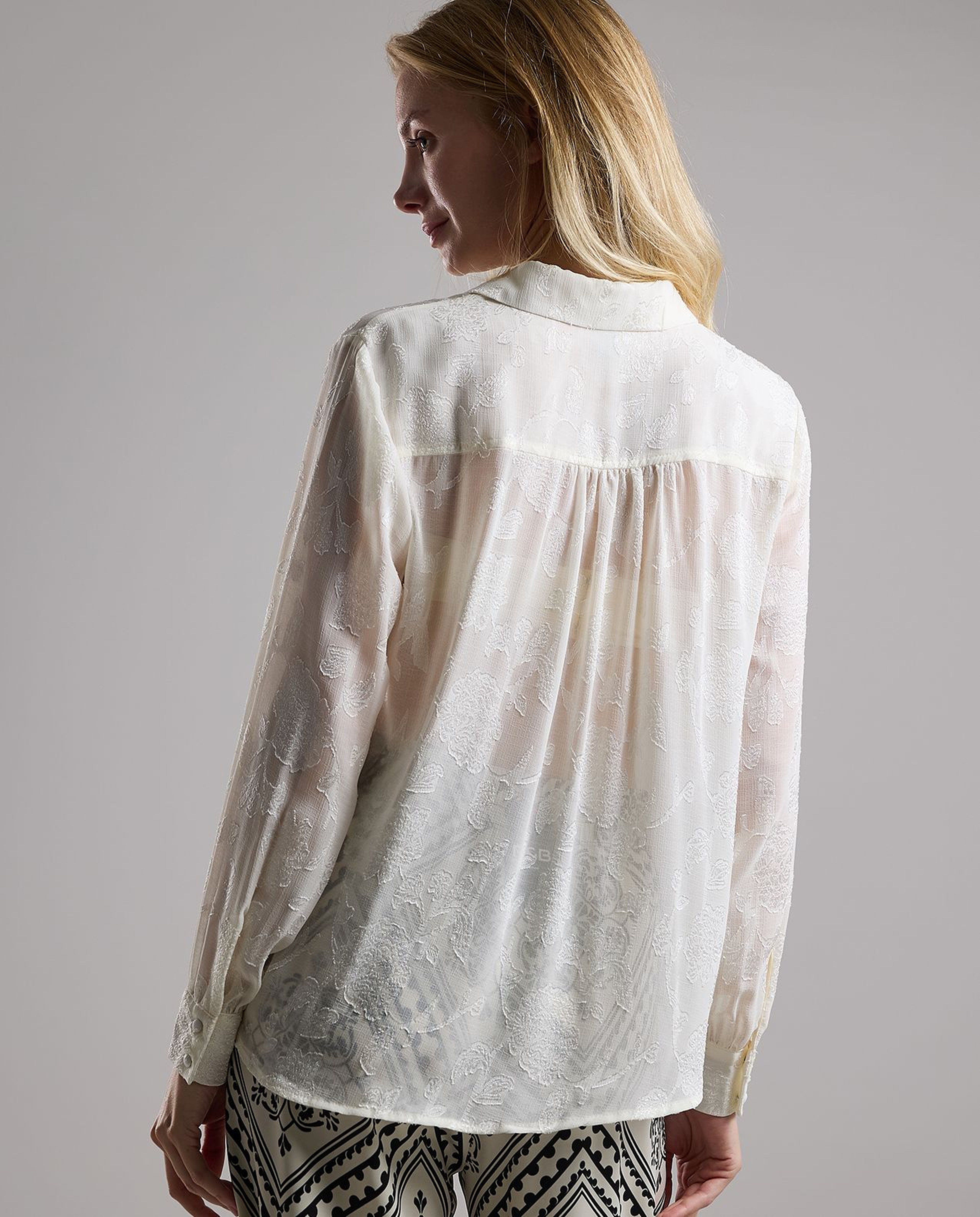 Self Patterned Shirt with Classic Collar and Long Sleeves