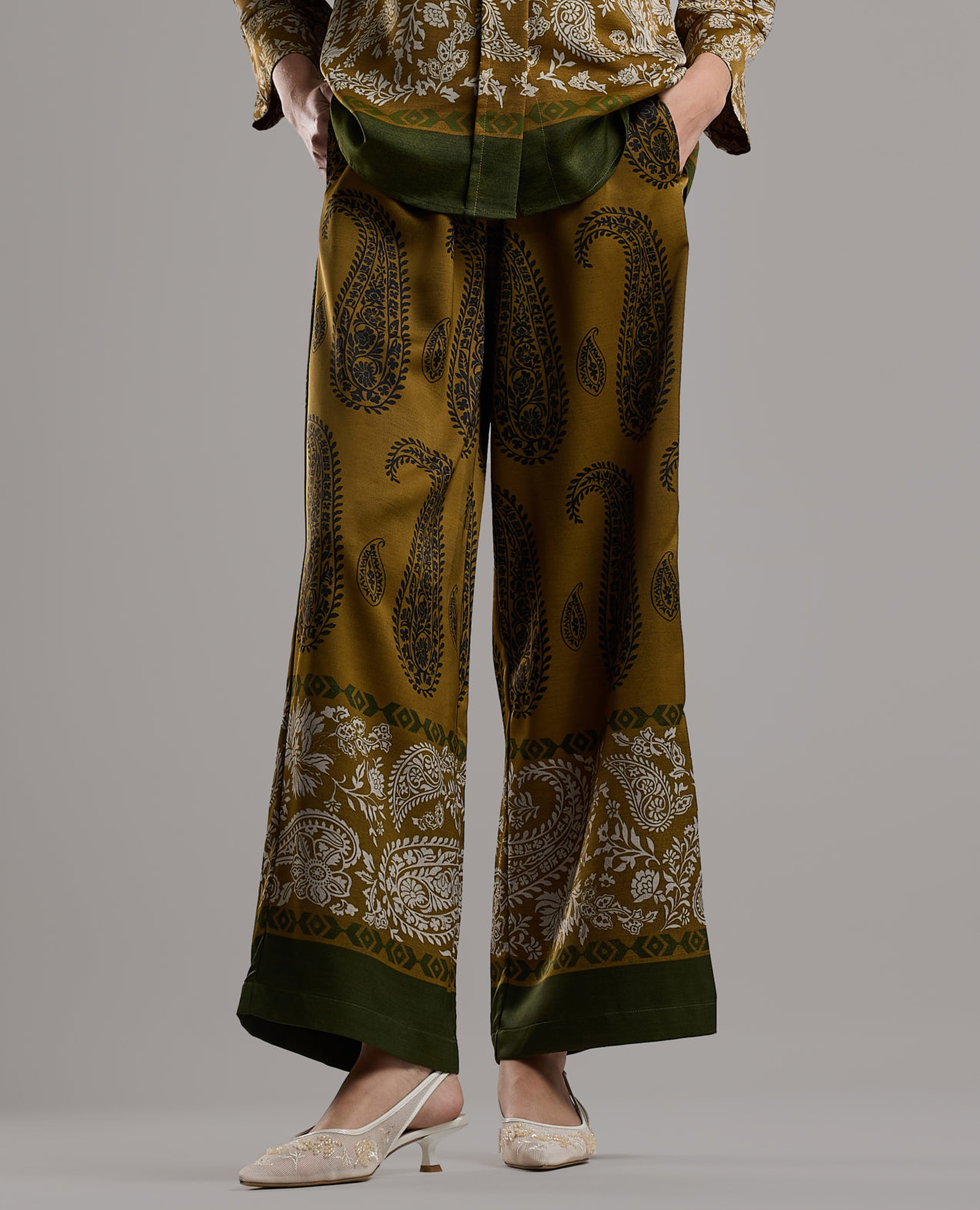Printed Wide Leg Pants with Drawstring Waist