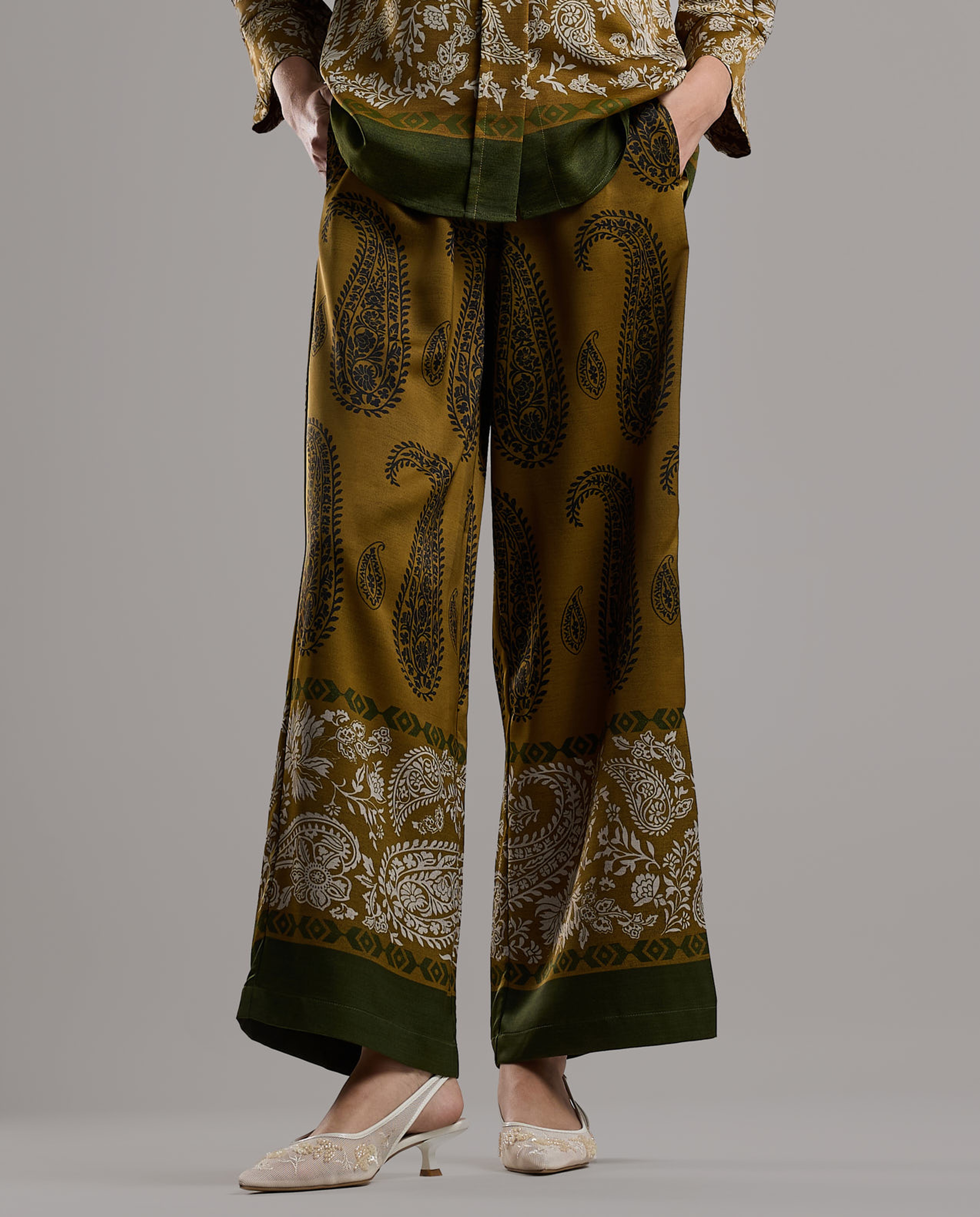 Printed Wide Leg Pants with Drawstring Waist