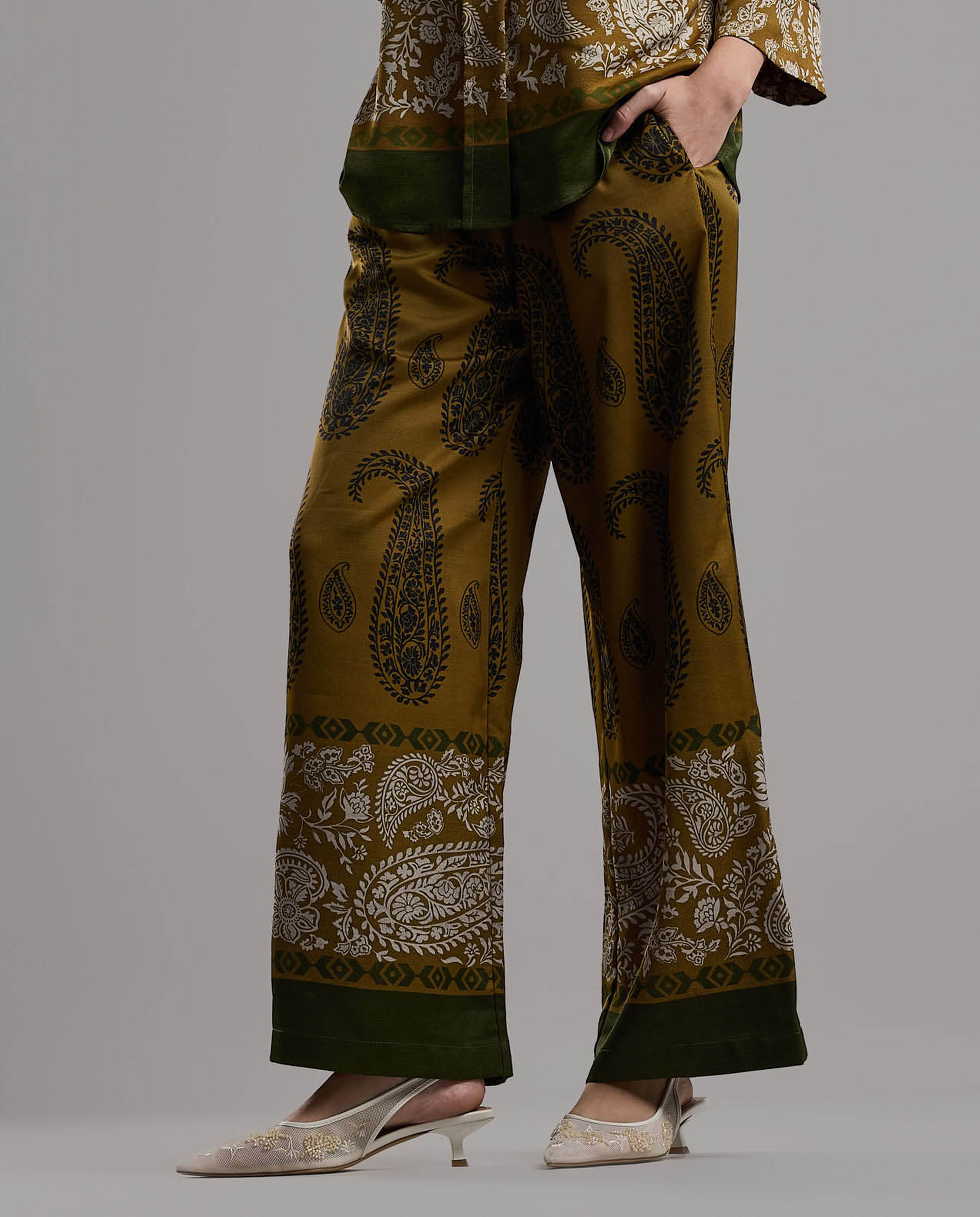 Printed Wide Leg Pants with Drawstring Waist