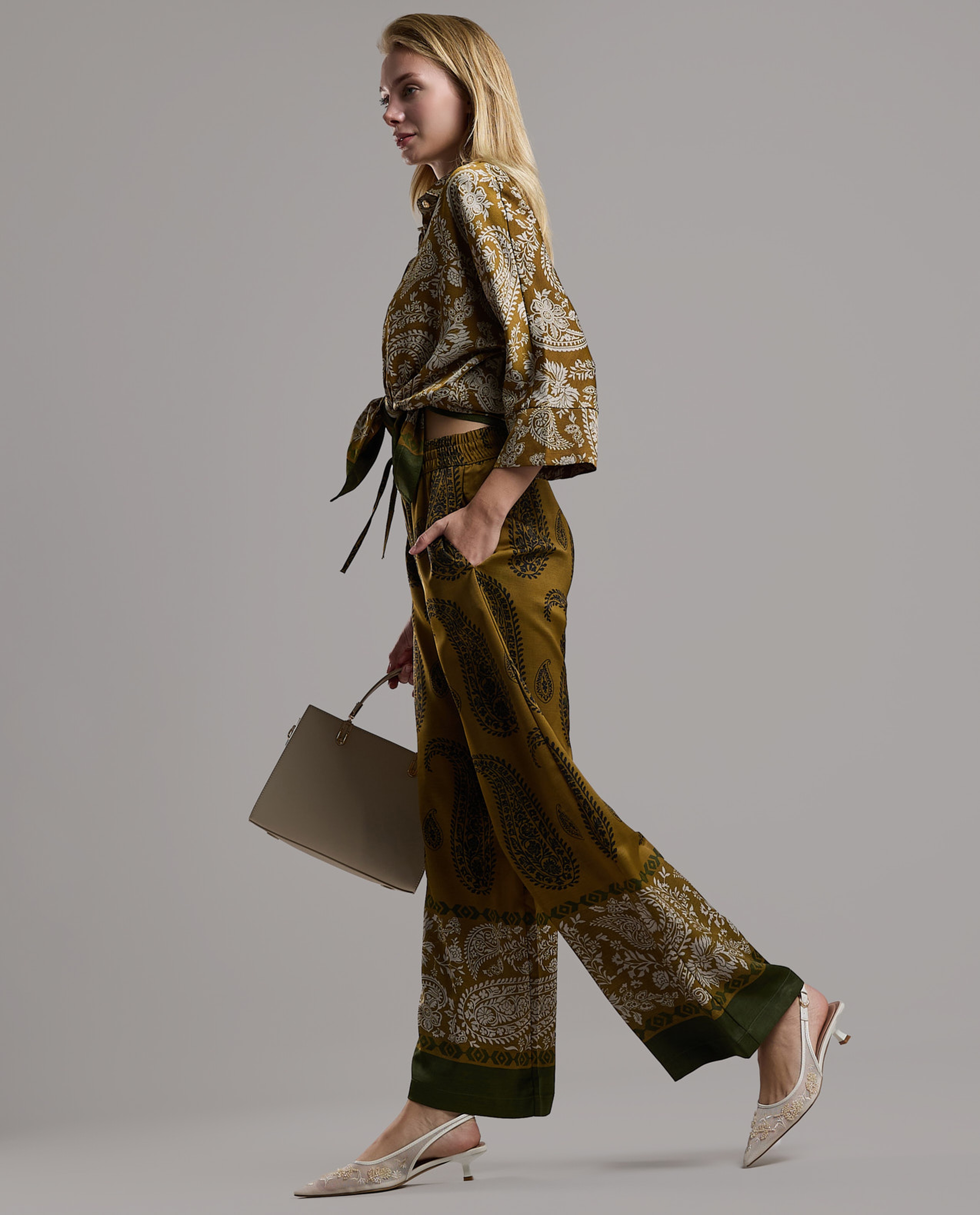 Printed Wide Leg Pants with Drawstring Waist