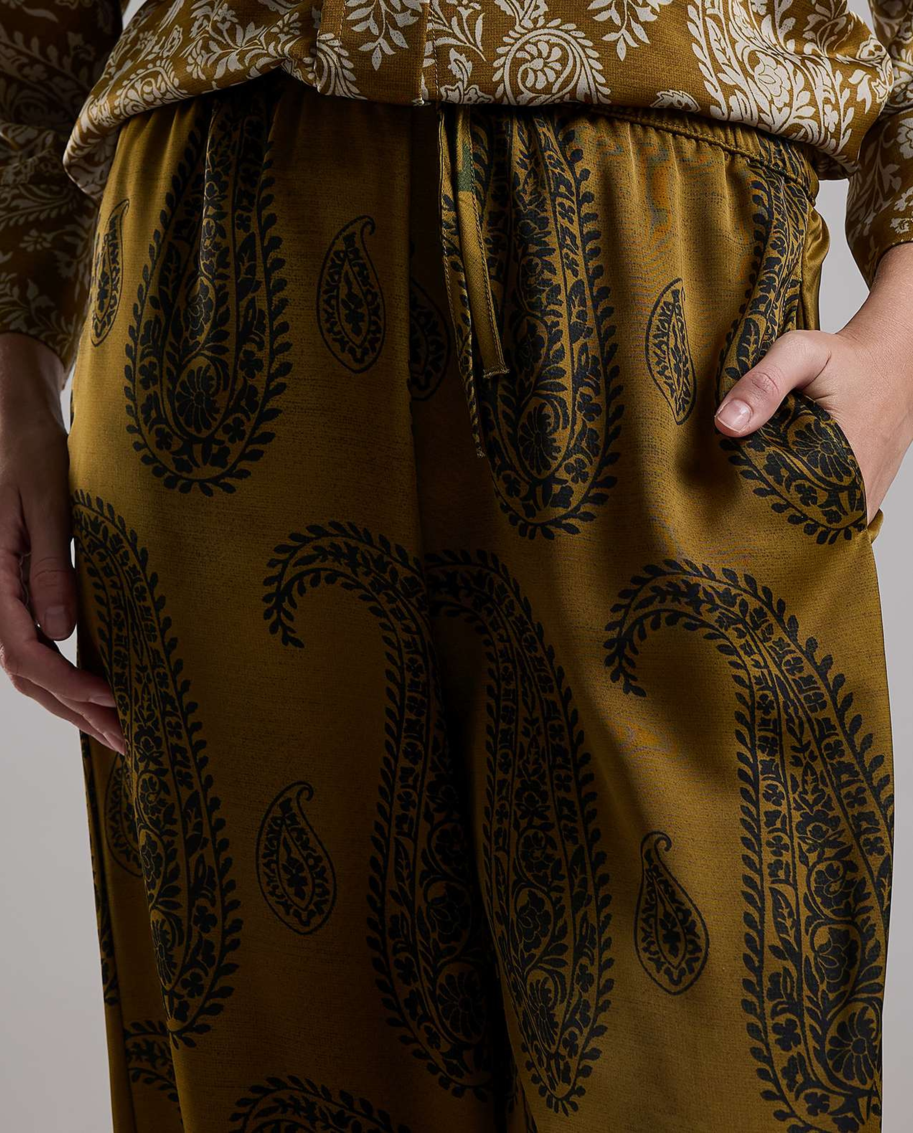 Printed Wide Leg Pants with Drawstring Waist