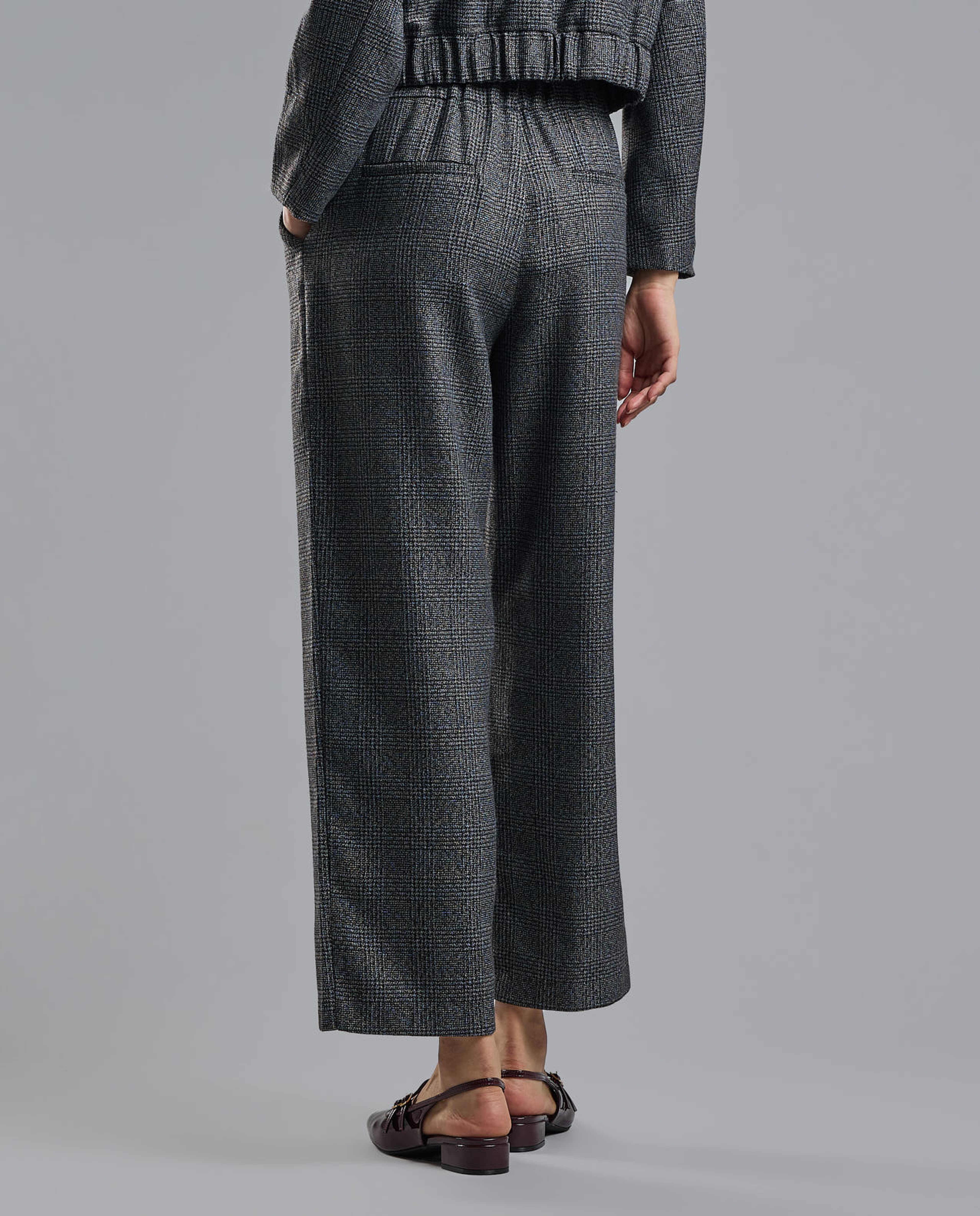 Plaid Wide Leg Trousers with Button Closure