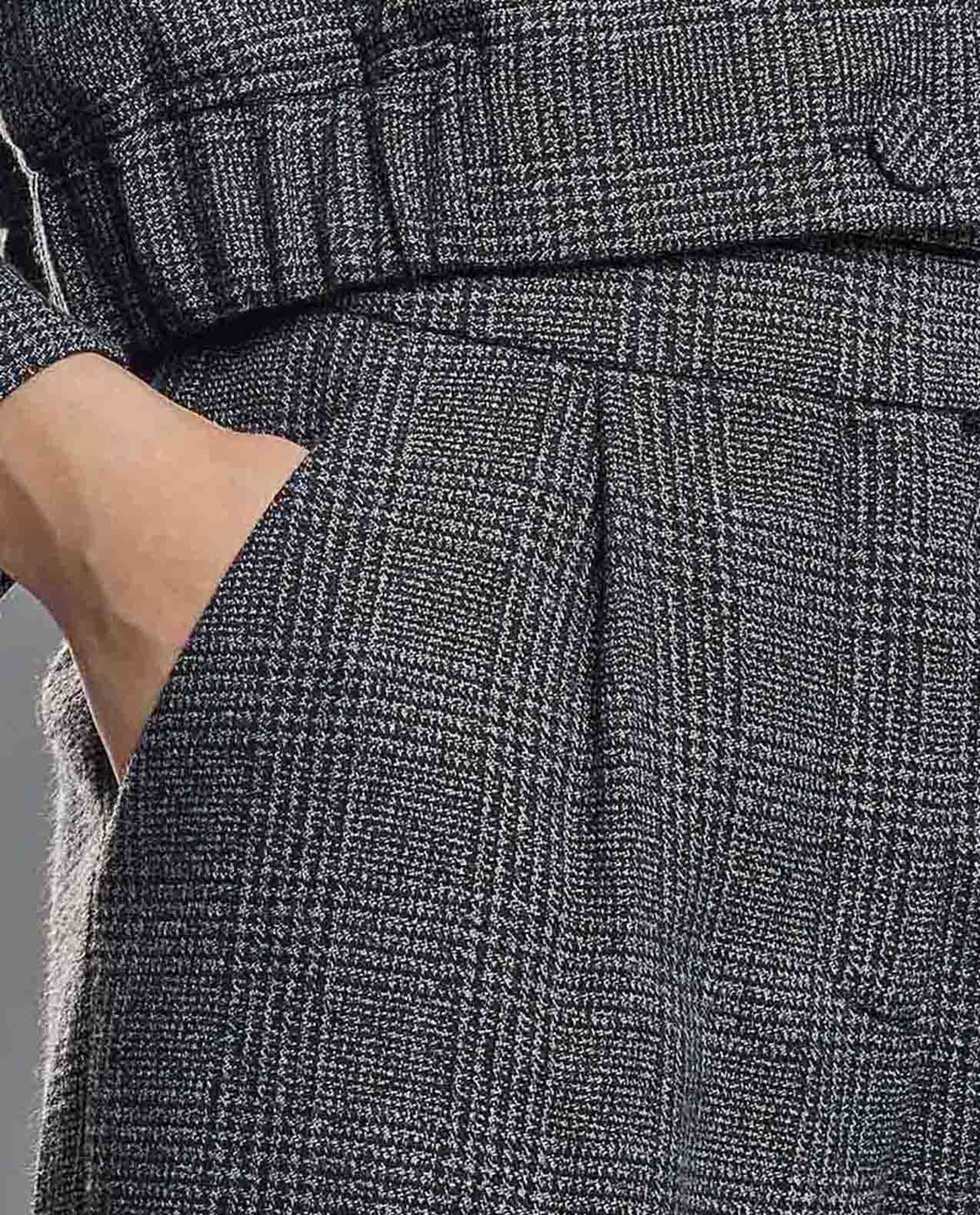 Plaid Wide Leg Trousers with Button Closure